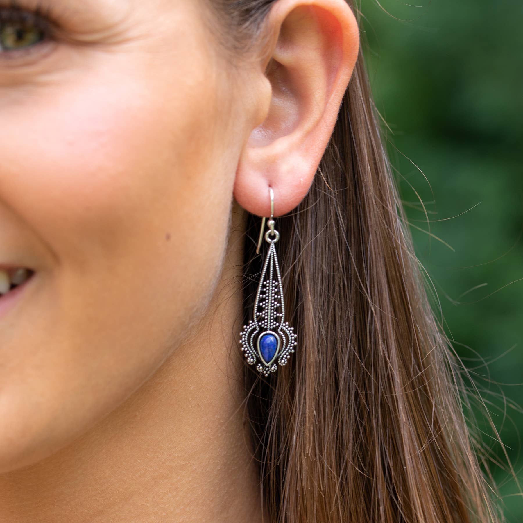 Tanvi Silver-Plated and Lapis Earrings - Ornate Drop