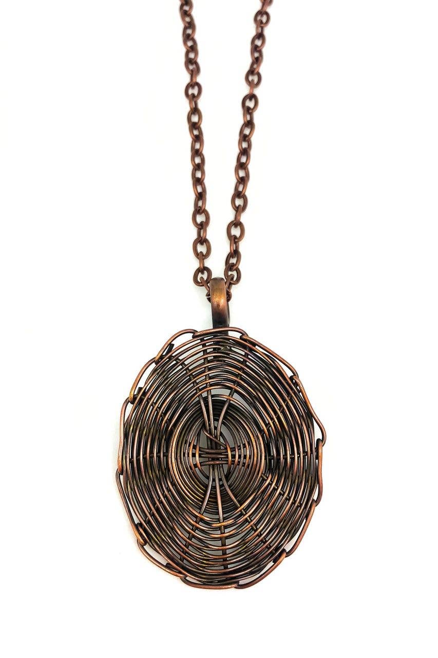 Basketweave Woven Oval Pendant Necklace