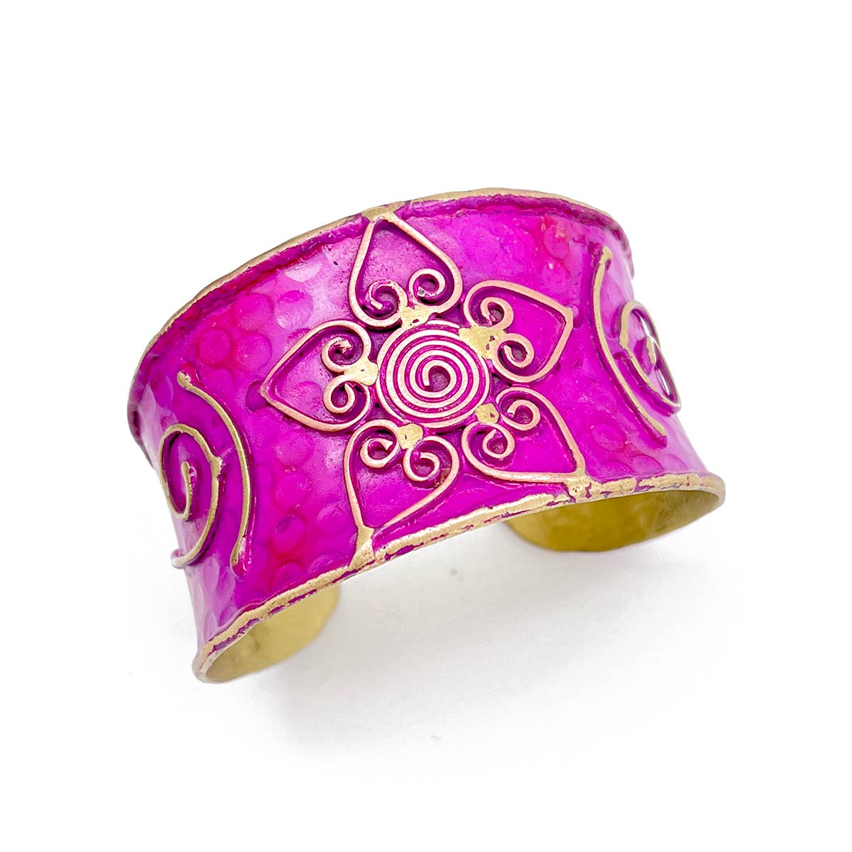 Brass Patina Cuff Bracelet - Pink Lotus