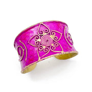 Brass Patina Cuff Bracelet - Pink Lotus