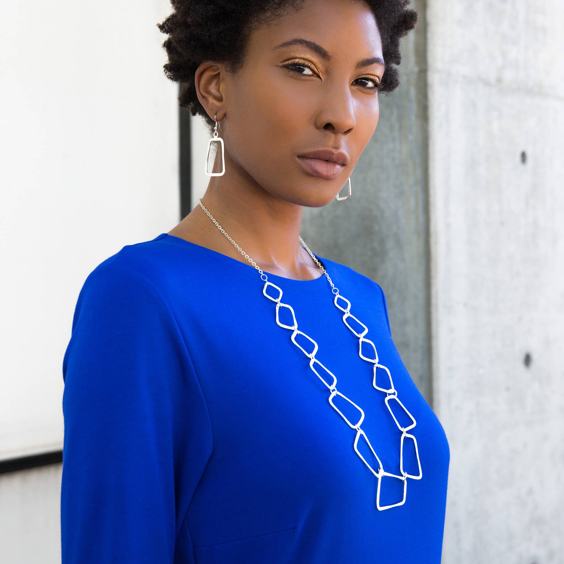 Silver Plated Necklace - Long Trapezoid Links