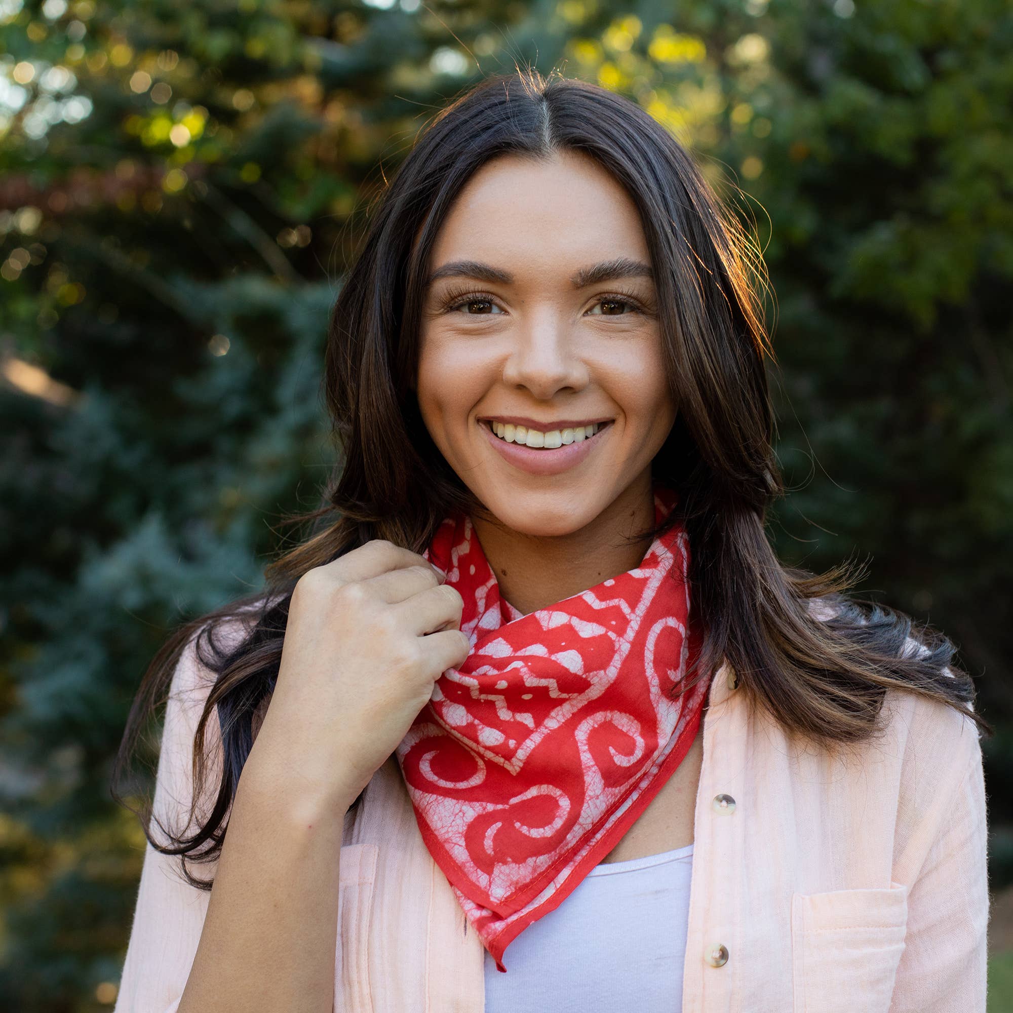Block Printed Bandana - Rust Orange Zigzag Lines and Waves