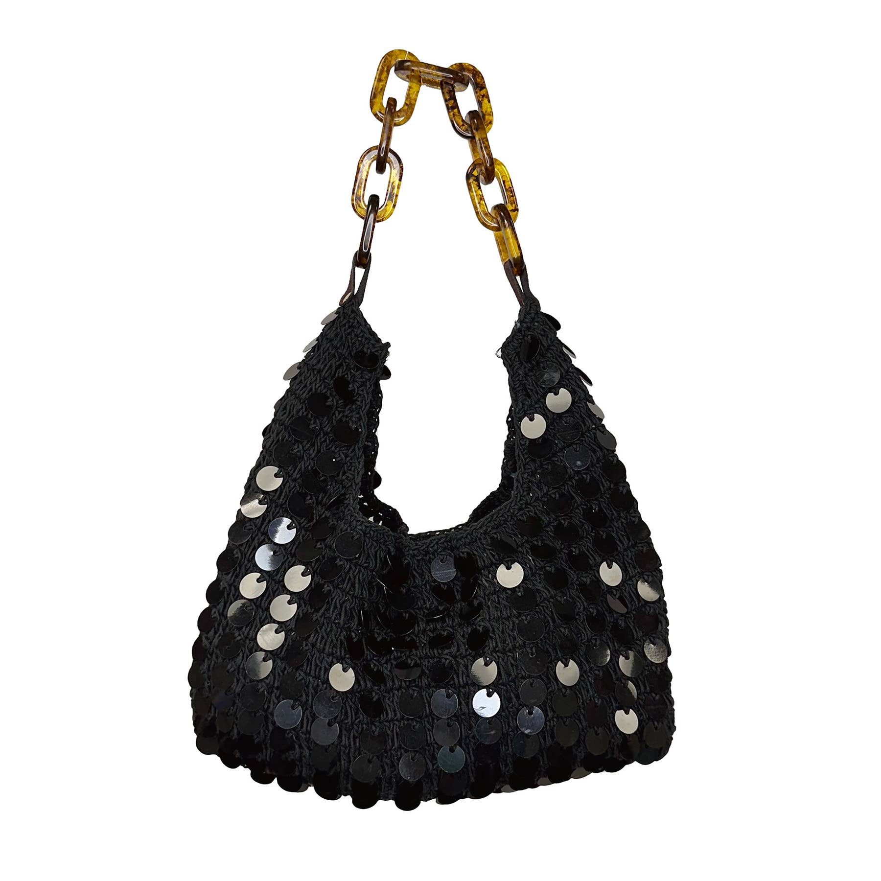 Mia Bag - Cotton Sequined Purse with Link Handle - Gold