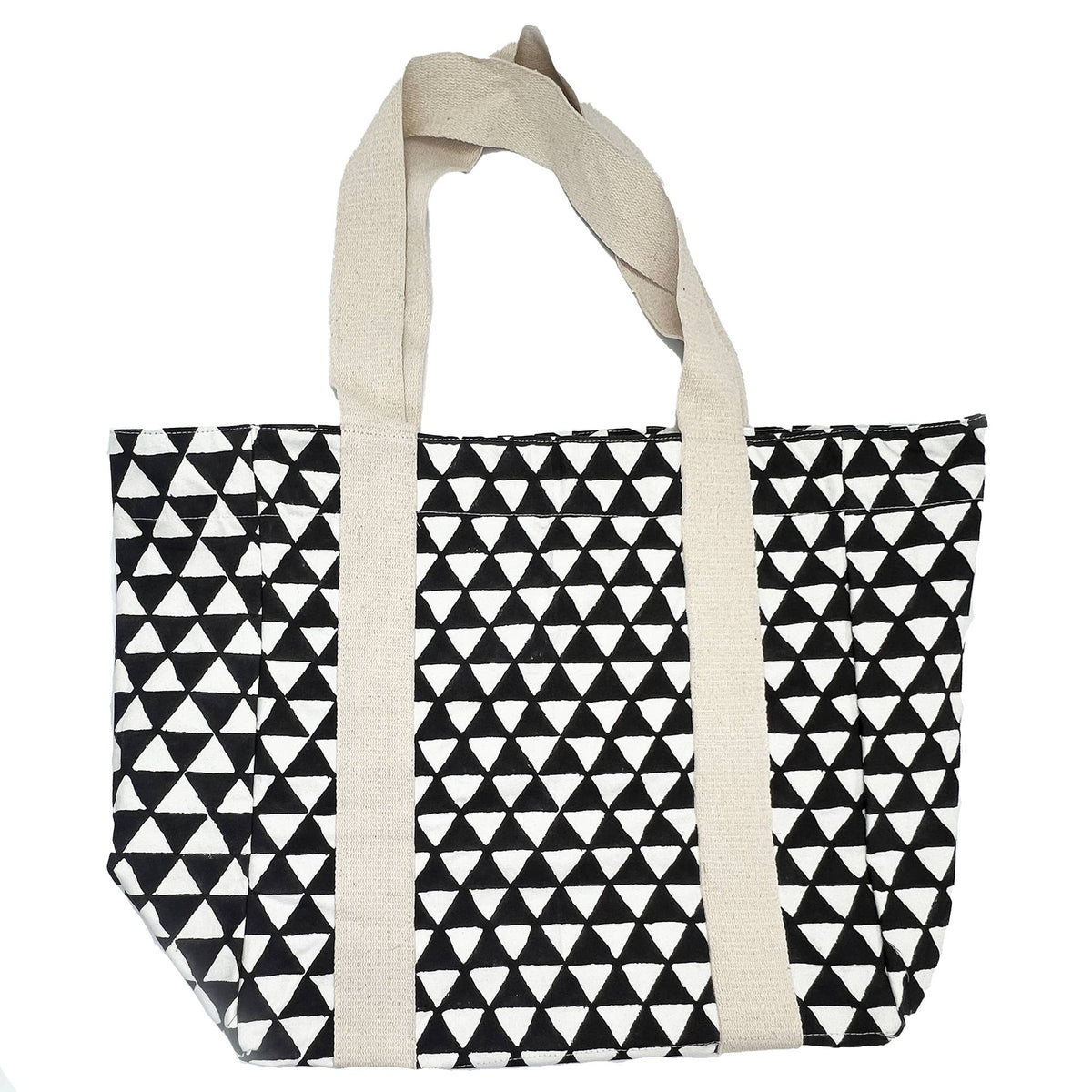 Handcrafted Canvas Bag with Block-Printed Midnight Triangles