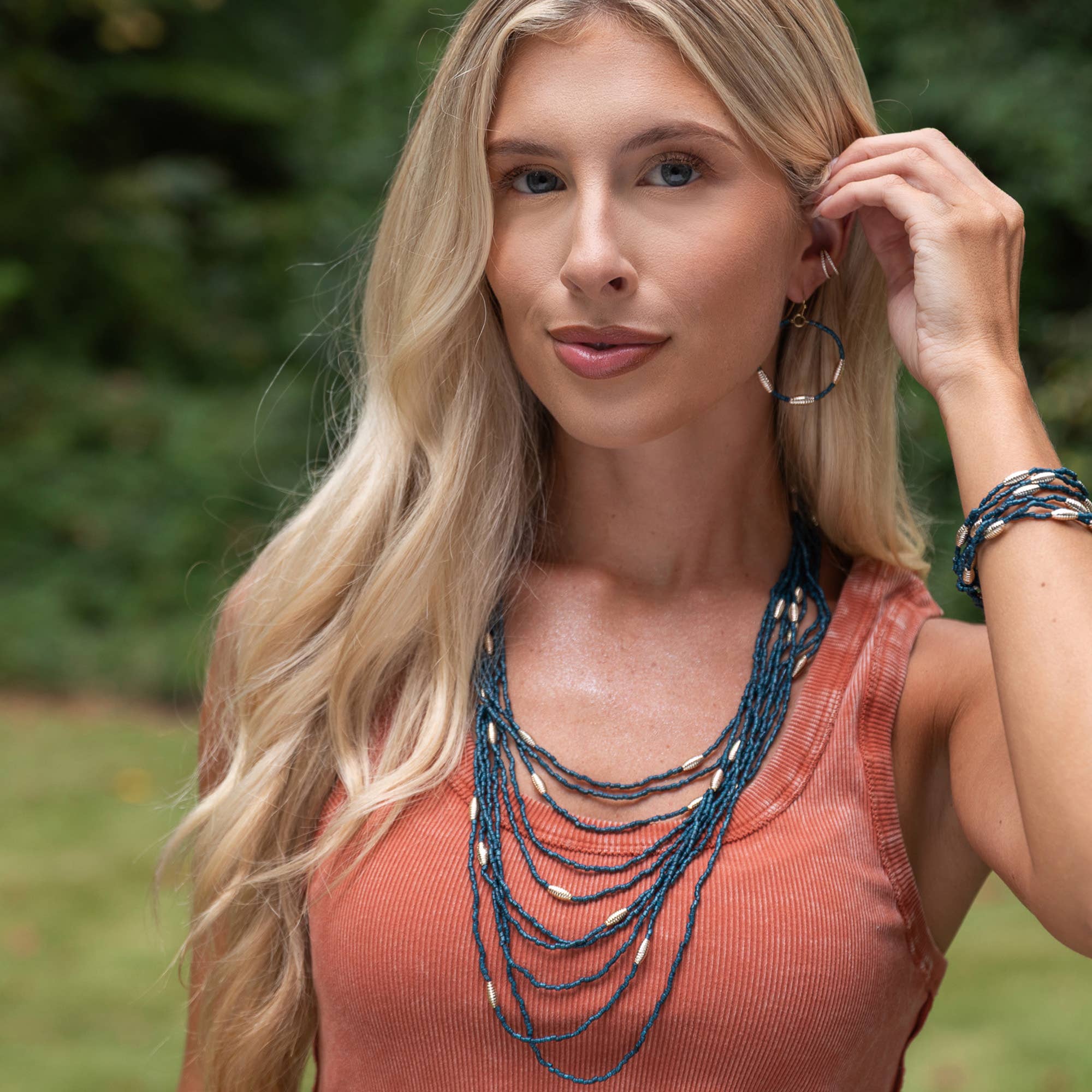 Seed Bead Multi-Strand Necklace - Midnight Blue