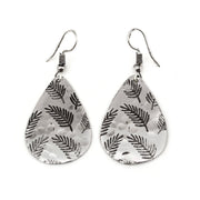 Allover Fern Leaves Silver Engraved Earrings