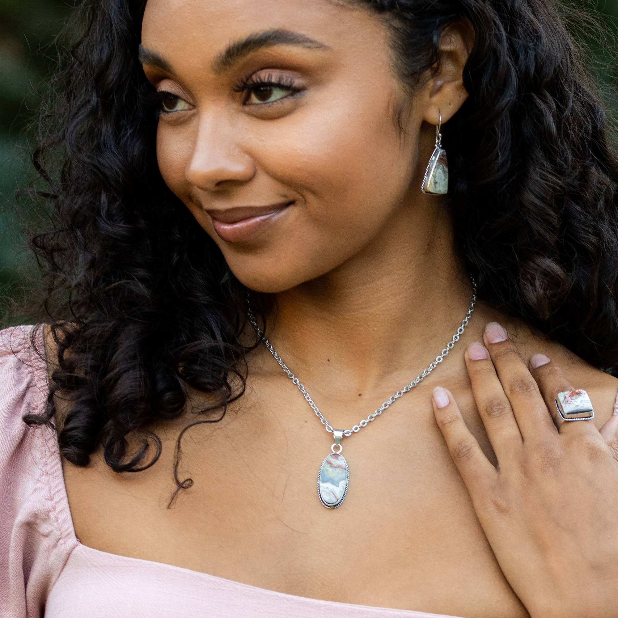 Handcrafted Semiprecious Stone Necklace - Crazy Lace Agate