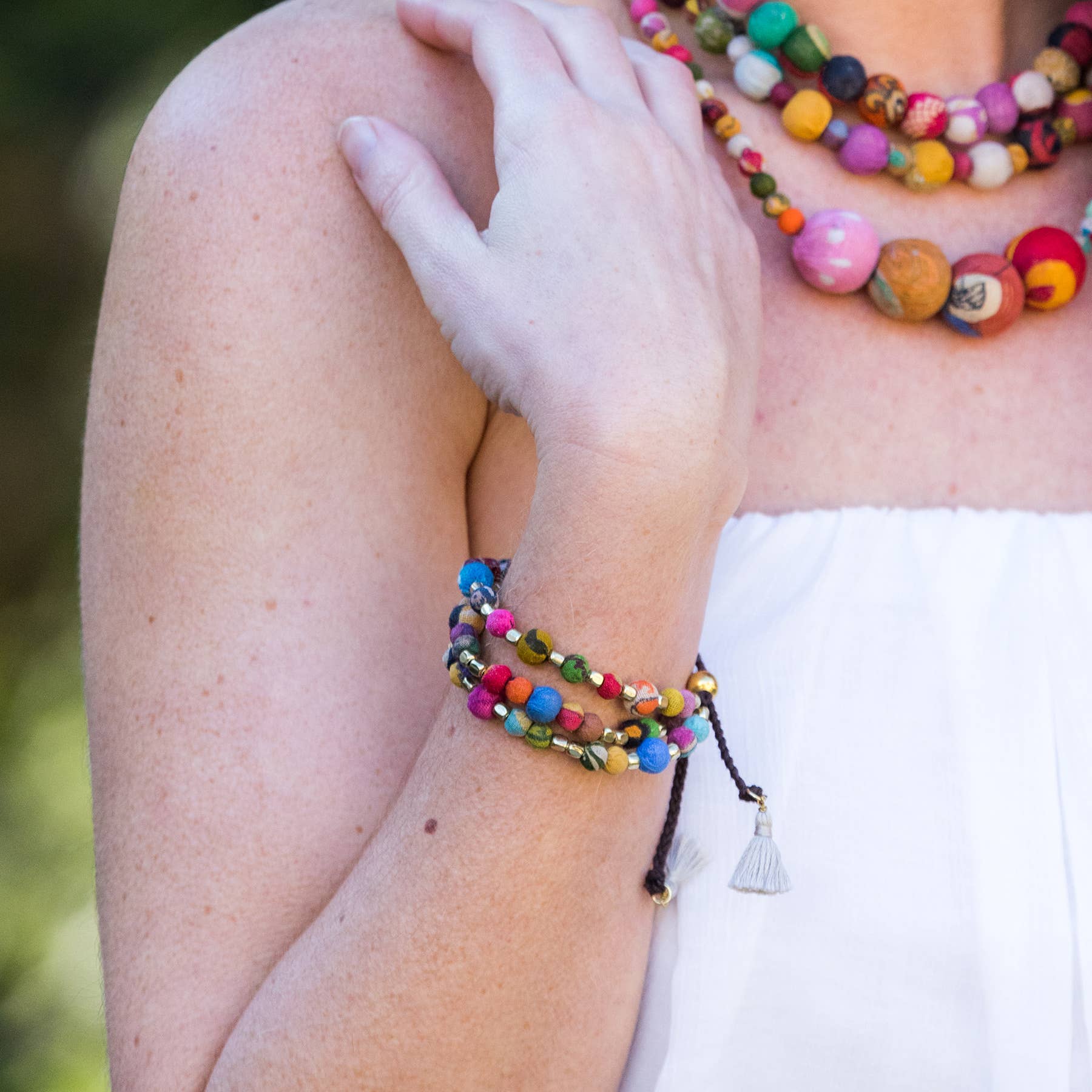 Aasha Kantha Triple Layer Brown Pull Tie Bracelet
