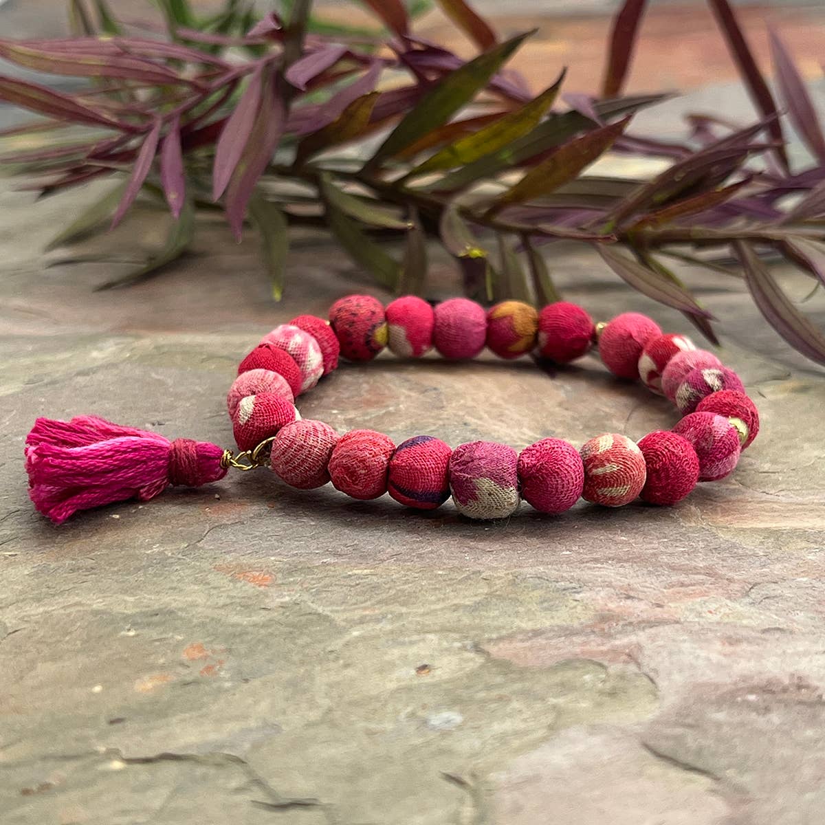 Aasha Blush Stackable Tassel Kantha Handcrafted Bracelet