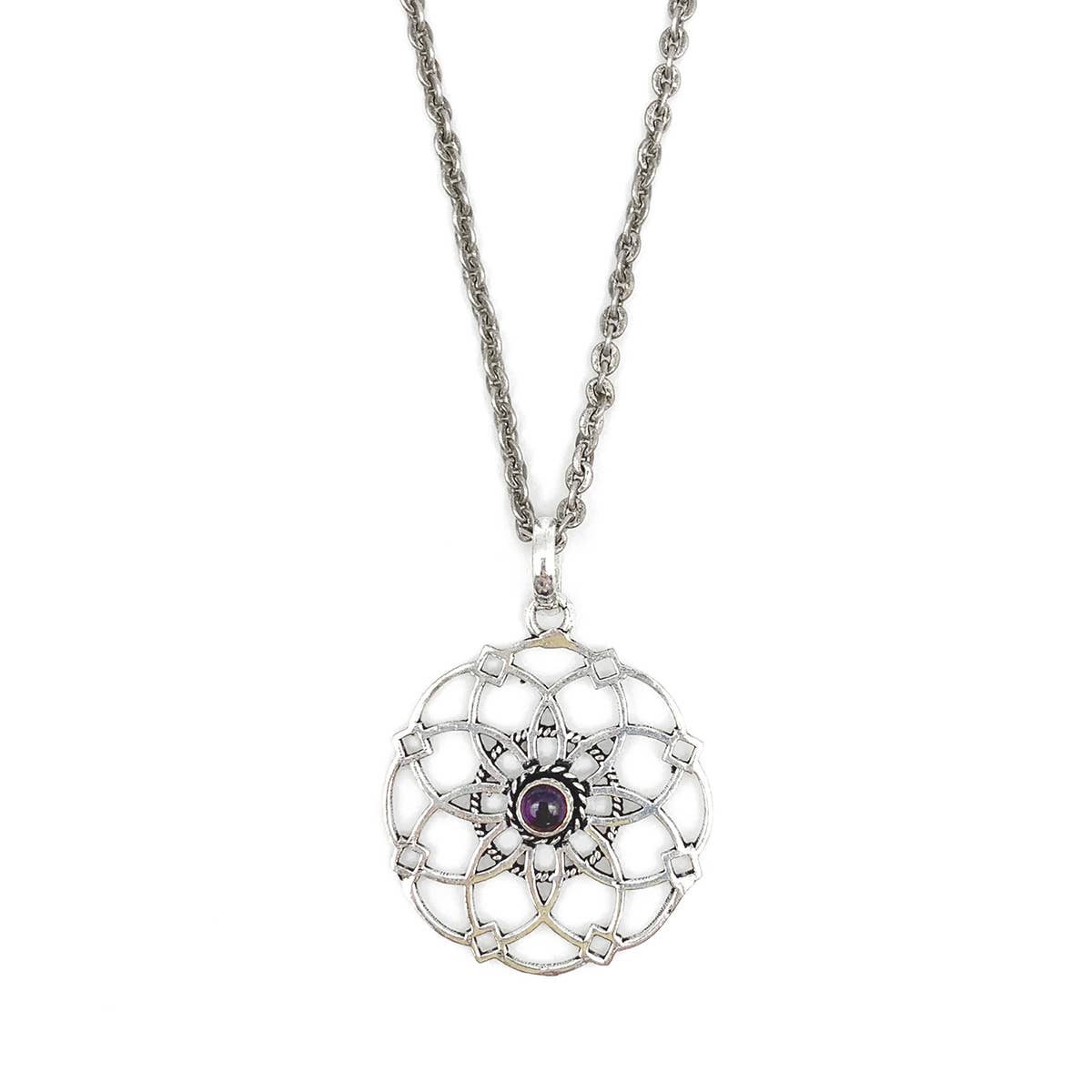 Tanvi Collection Necklace - Silver Petals with Amethyst