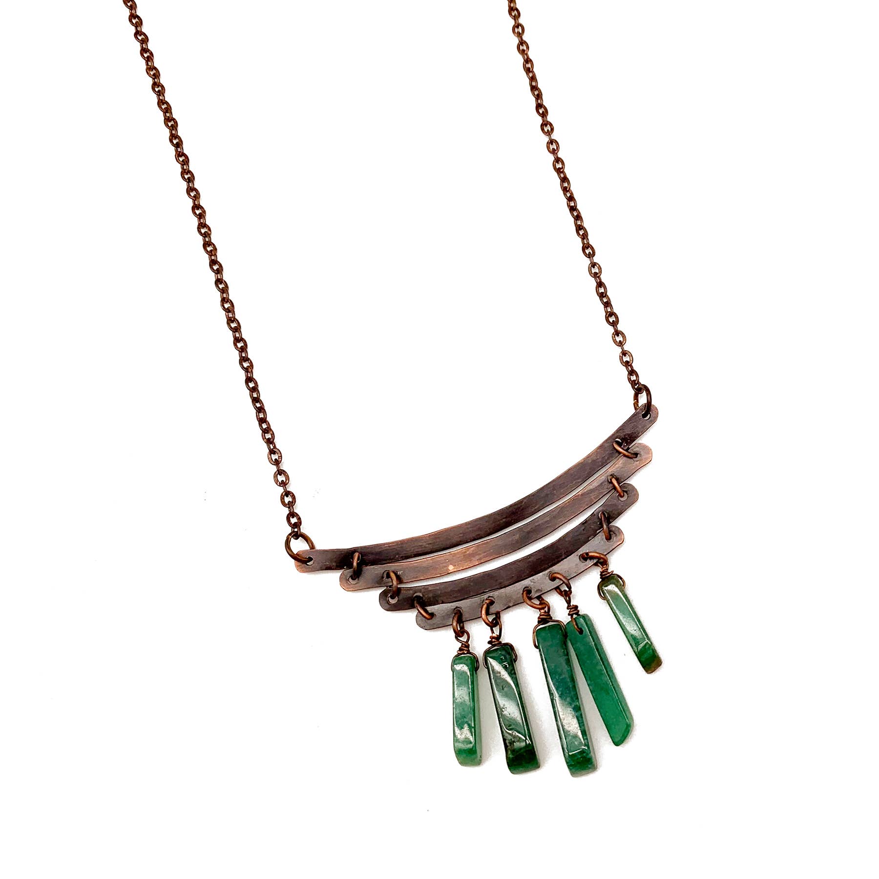 Handcrafted Antique Copper and Moss Agate Stone Necklace