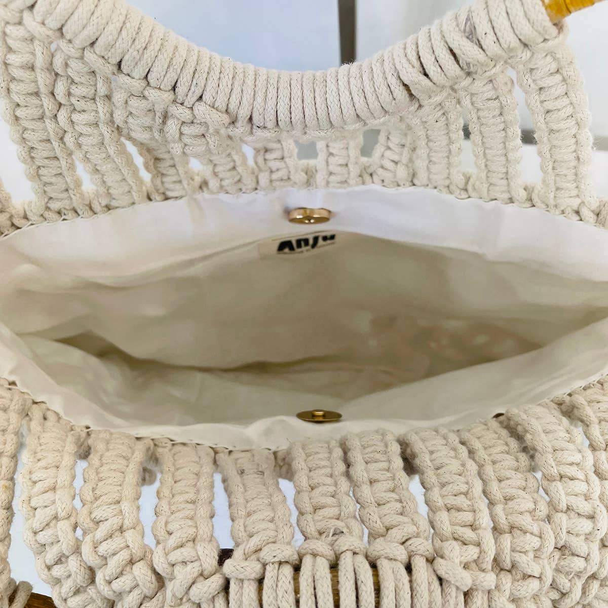 Jolene Bag - Macrame Bag with Cane Handles - Off White