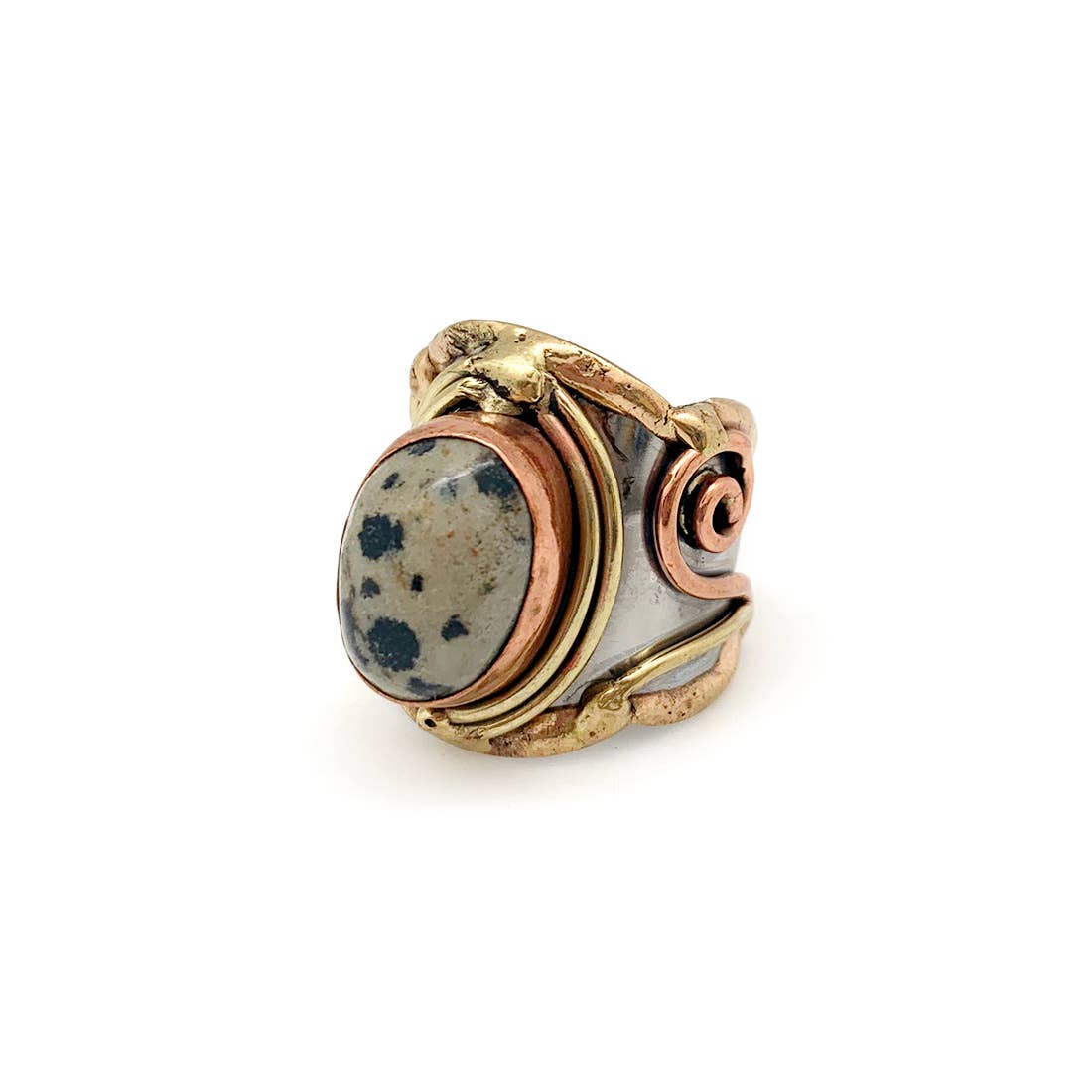 Mixed Metal and Dalmatian Jasper Stone Ring