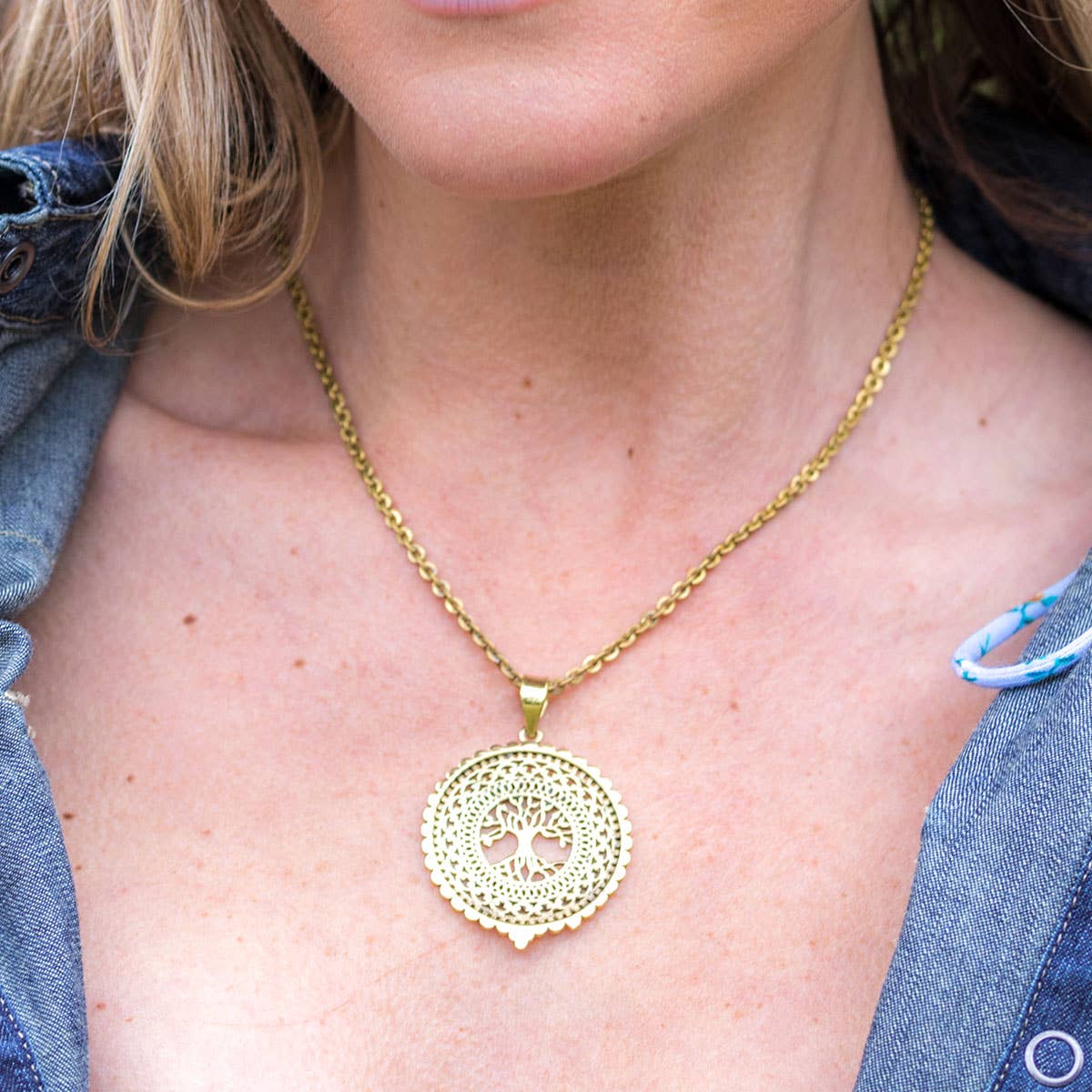 Tanvi Collection Necklace - Gold Tree in Ornate Frame
