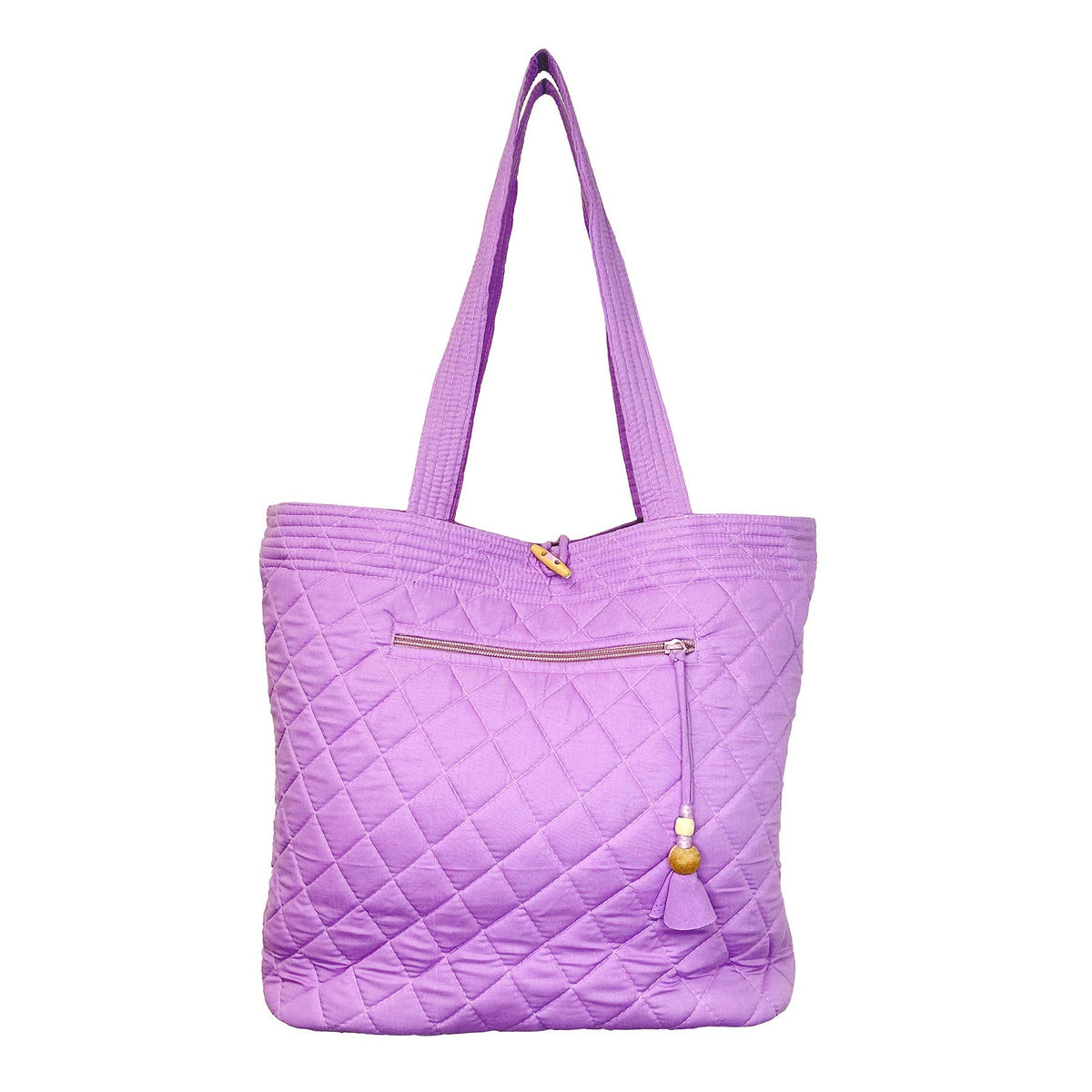 Aviva Collection - Quilted Solid Cotton Shopper Tote - Purple