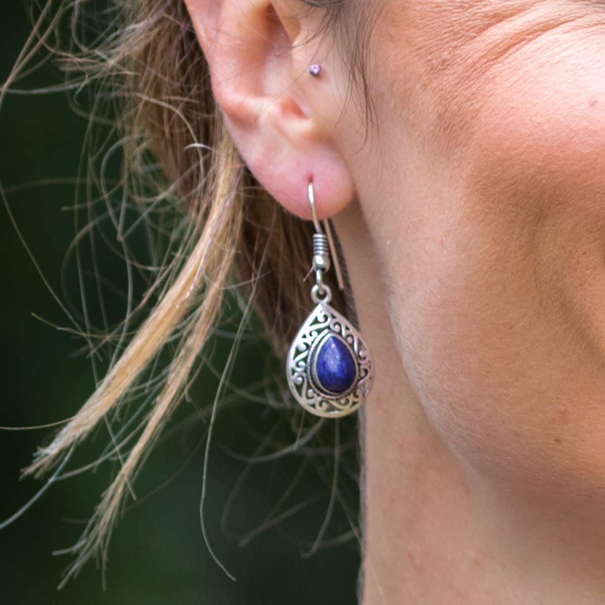 Tanvi Collection Earrings - Silver Teardrop with Lapis