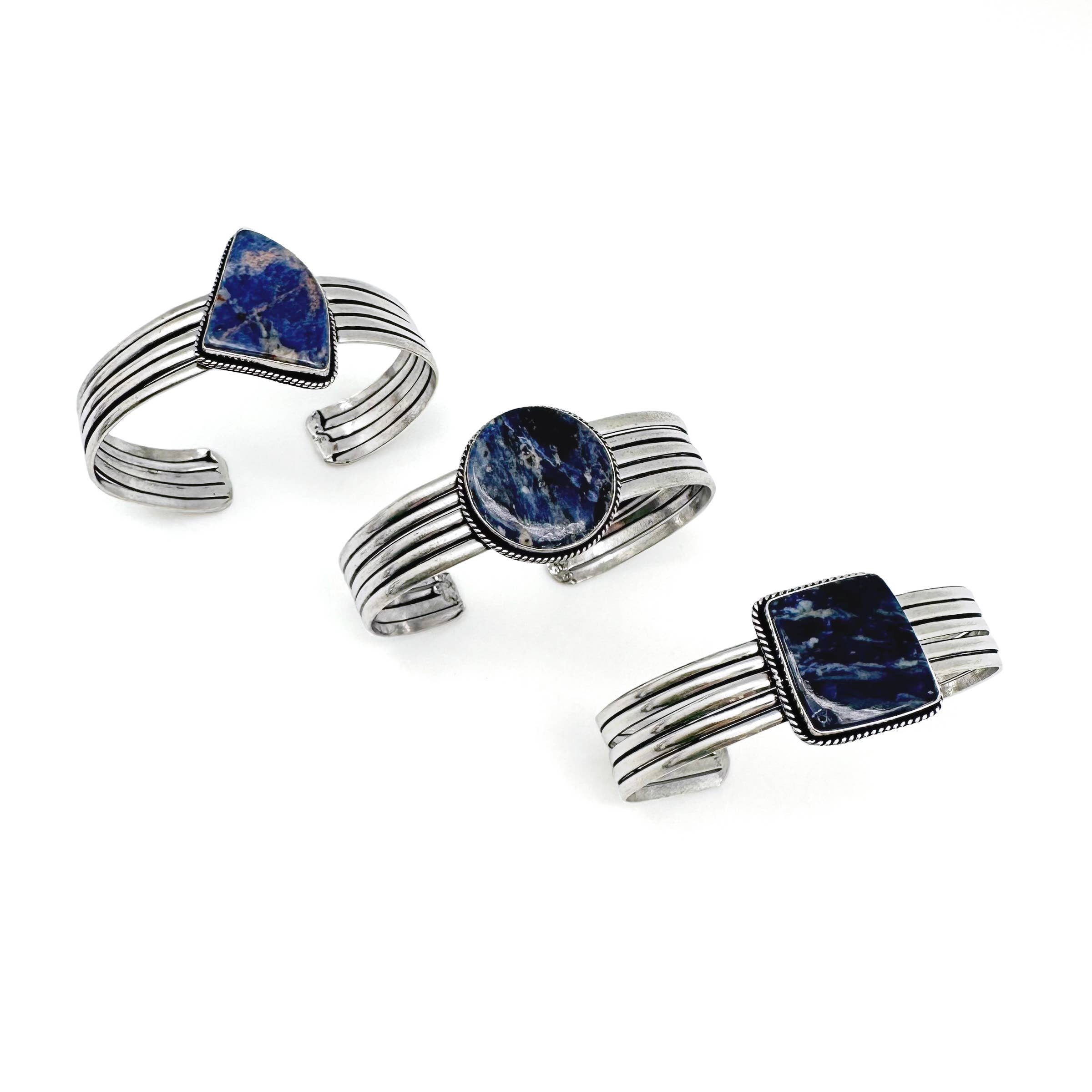 Handcrafted Kashi Semiprecious Stone Cuff - Sodalite