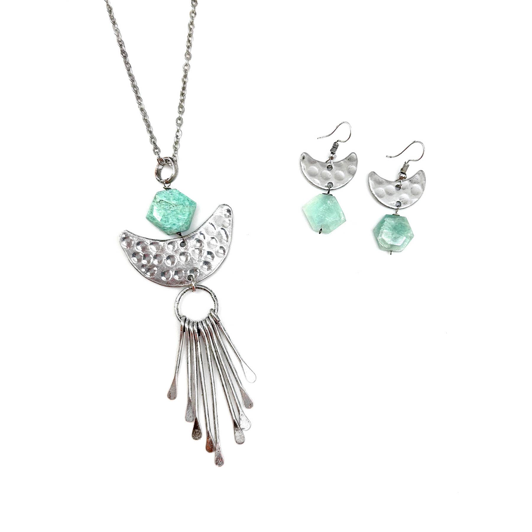 Banjara Collection Earrings - Amazonite, Silver Crescents
