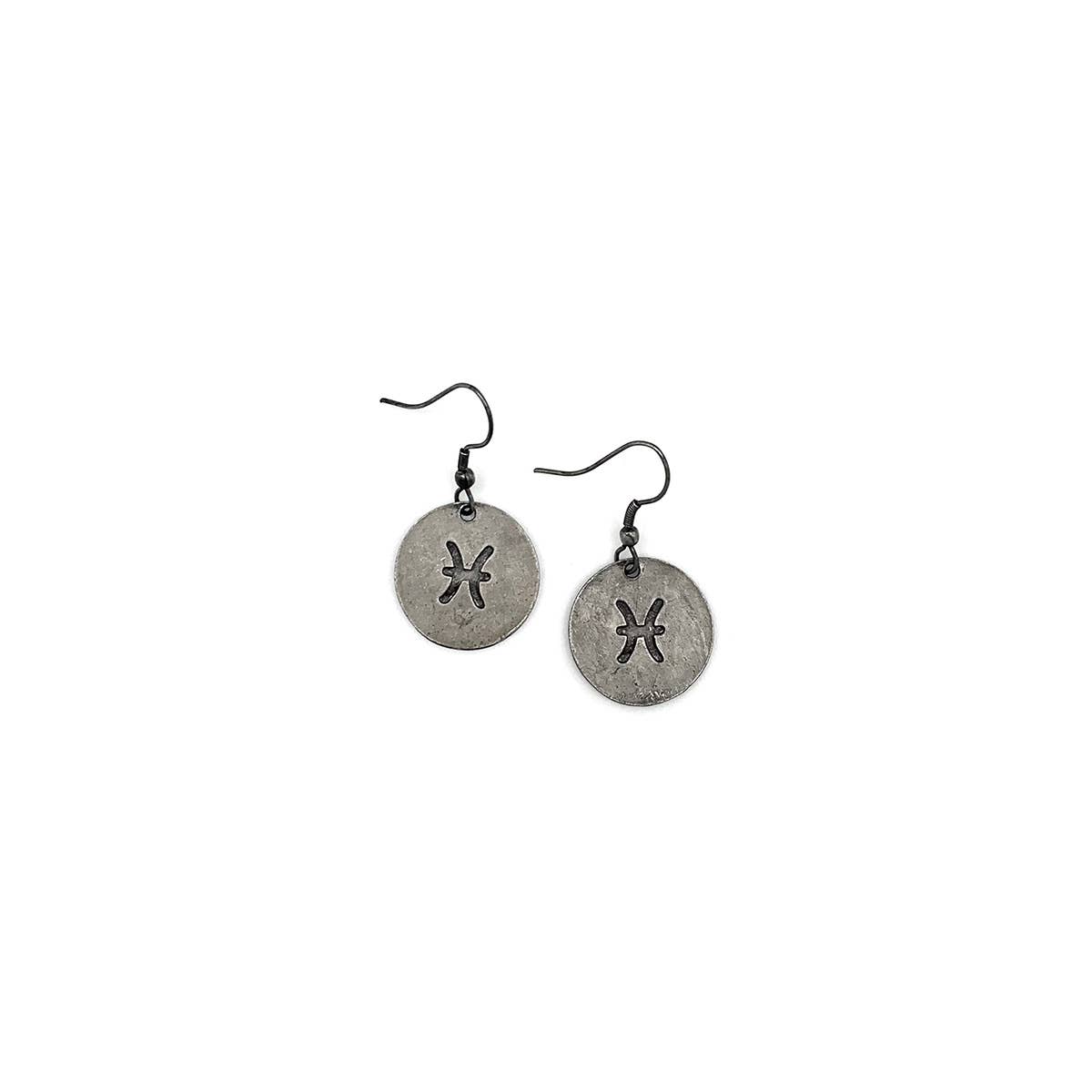 Pisces Zodiac Pewter Glyph Earrings