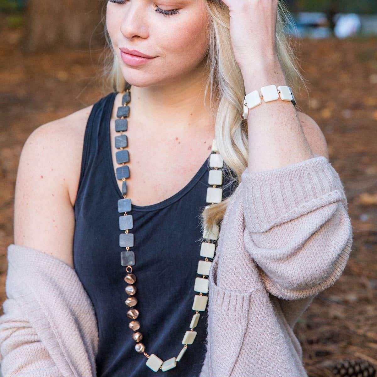 Omala Silver Fog Collection Necklace - Squares and Copper