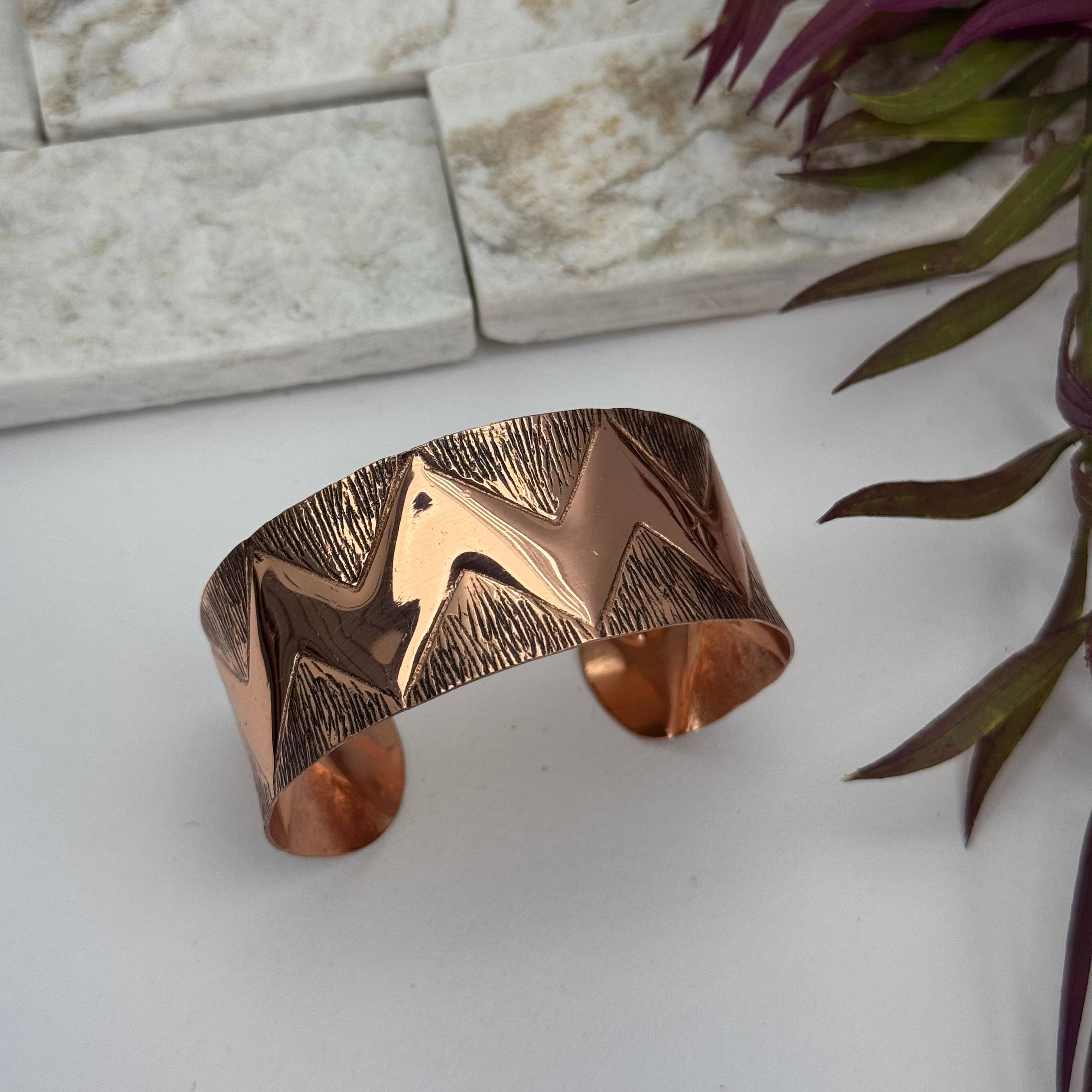 Handcrafted Zigzag Texture Copper Cuff