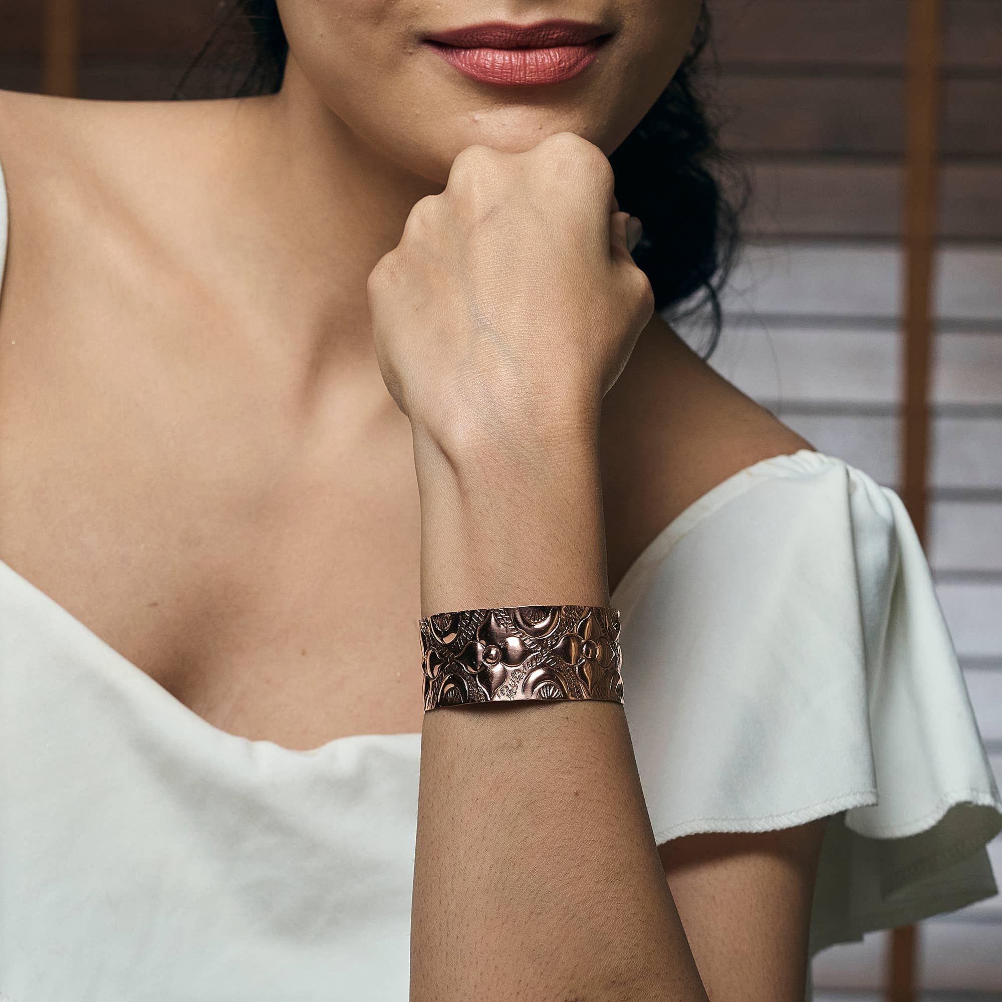 Handcrafted Copper Floral Cuff Bracelet