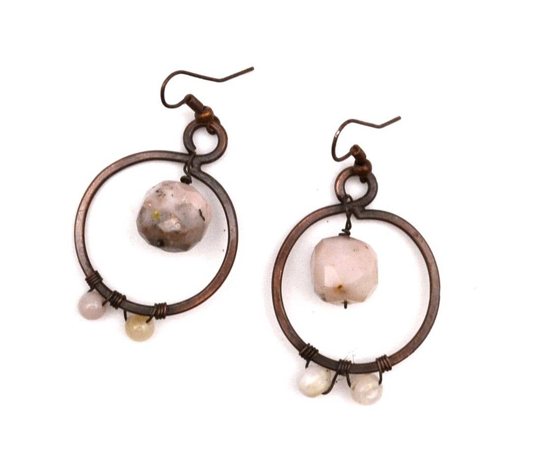 Banjara Pink Opal Copper Ring Earrings