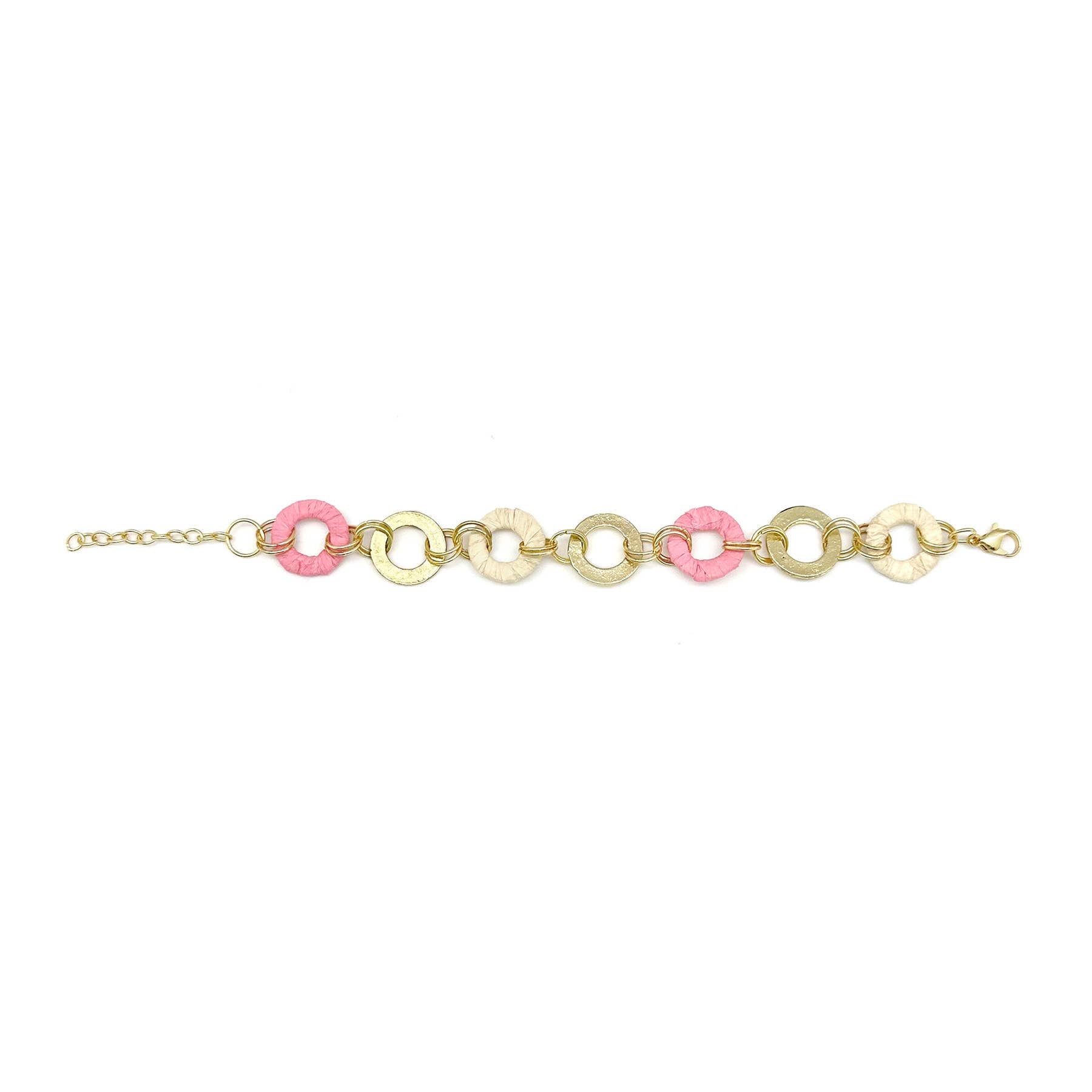 Sachi Raffia Rings Bracelet - Pink and Cream Small Rings
