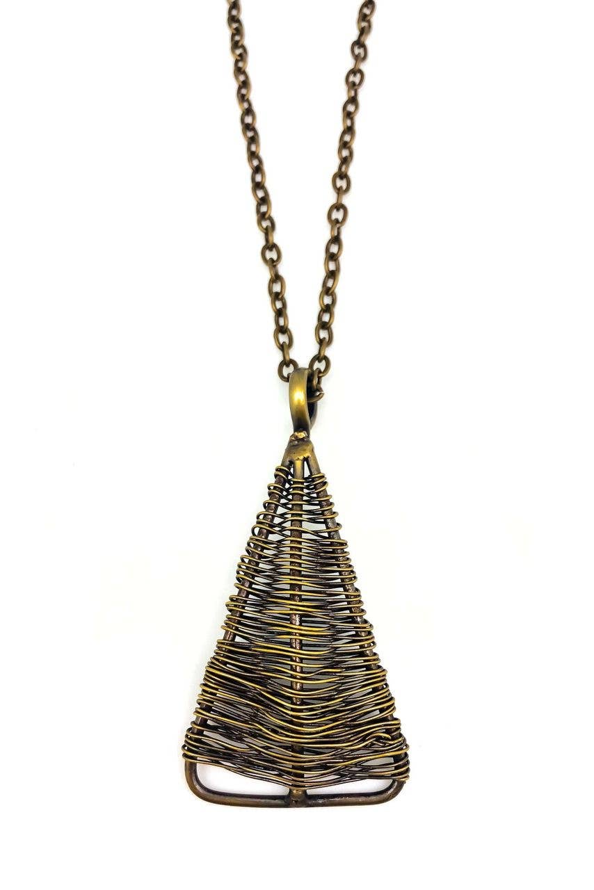 Basketweave Woven Triangle Pendant Necklace