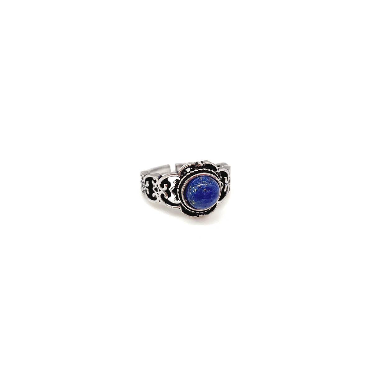 Tanvi Collection Ring - Silver Clover with Lapis