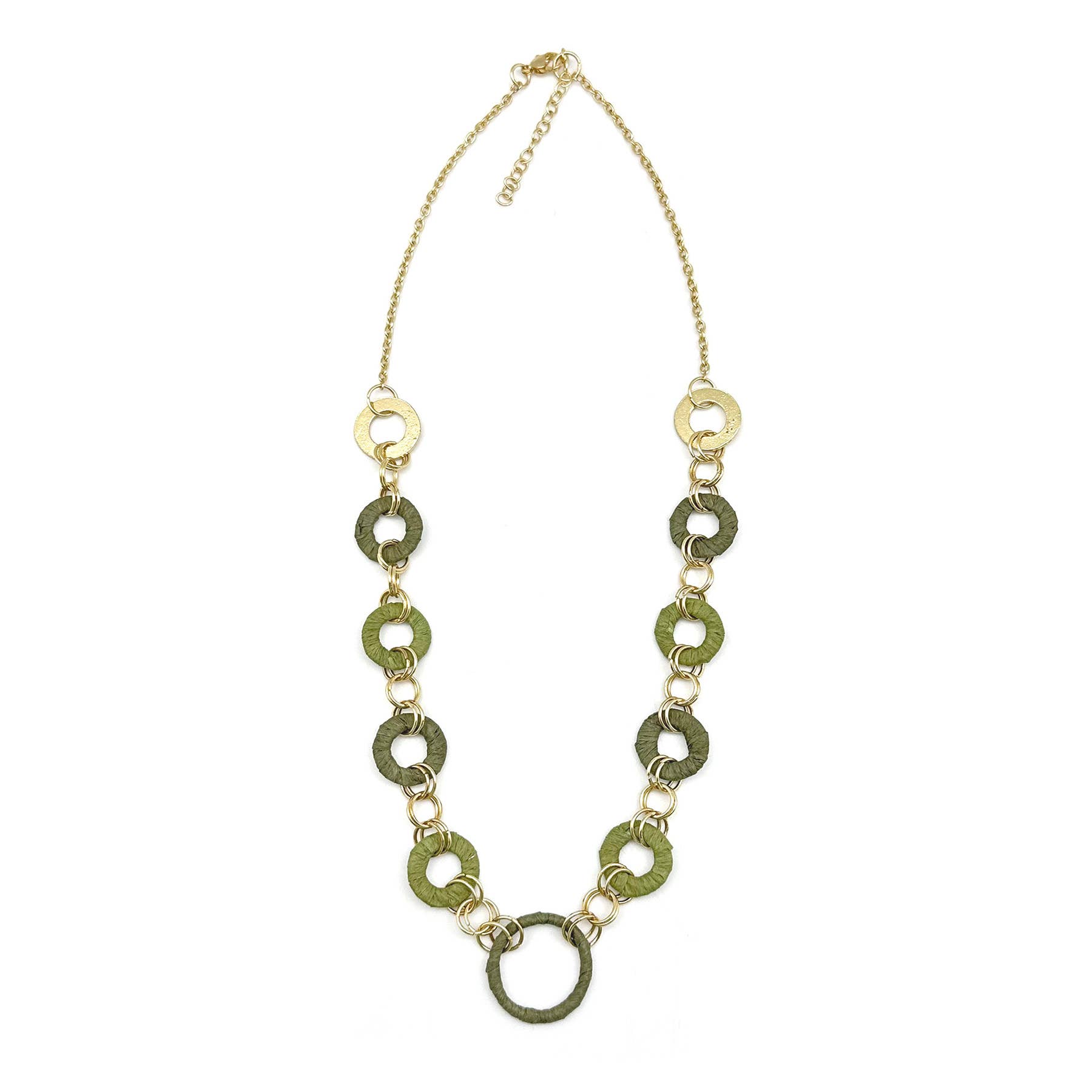 Sachi Raffia Rings Necklace - Olive and Green Small Rings