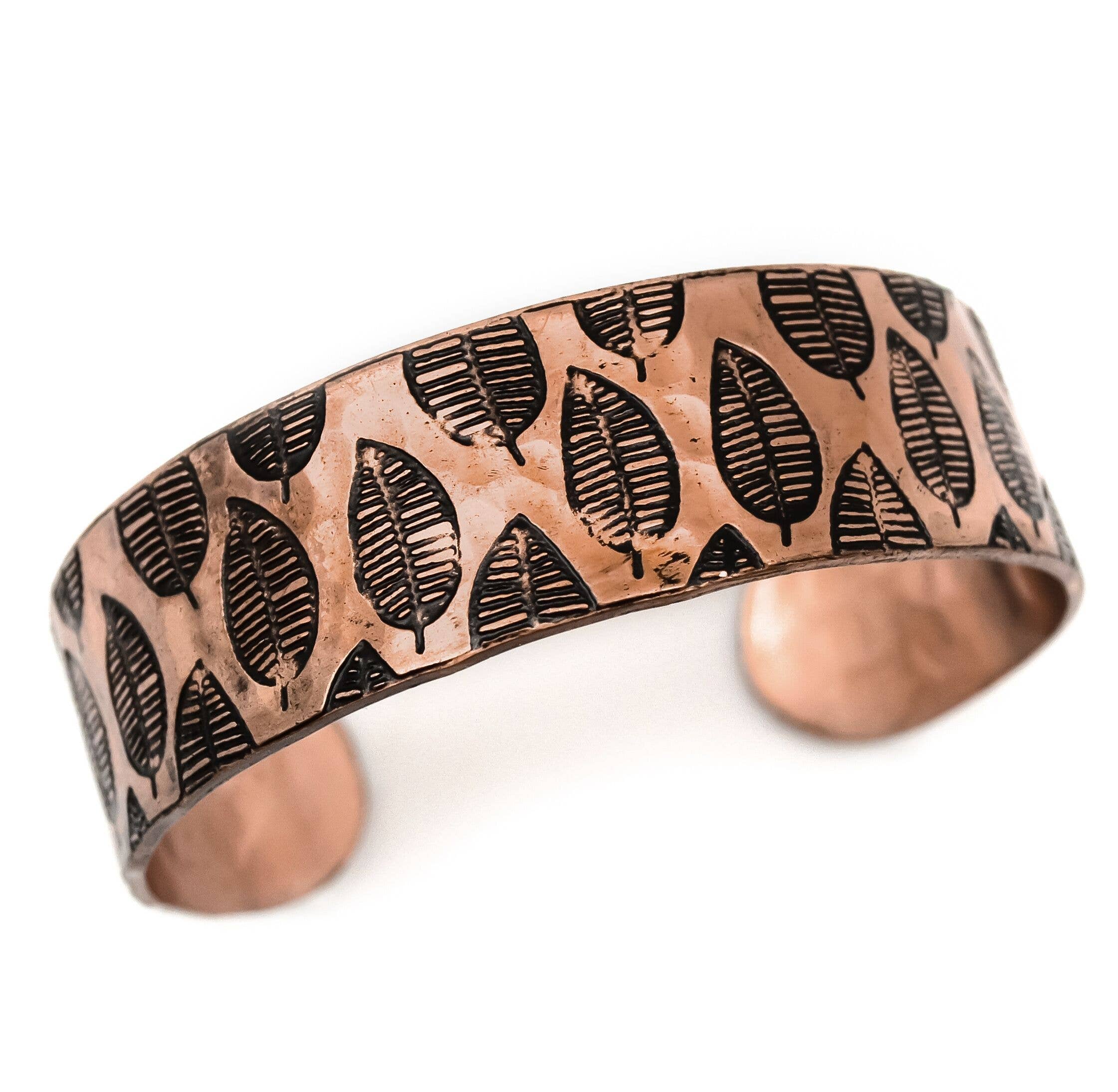 Modern Leaf Copper Engraved Cuff Bracelet