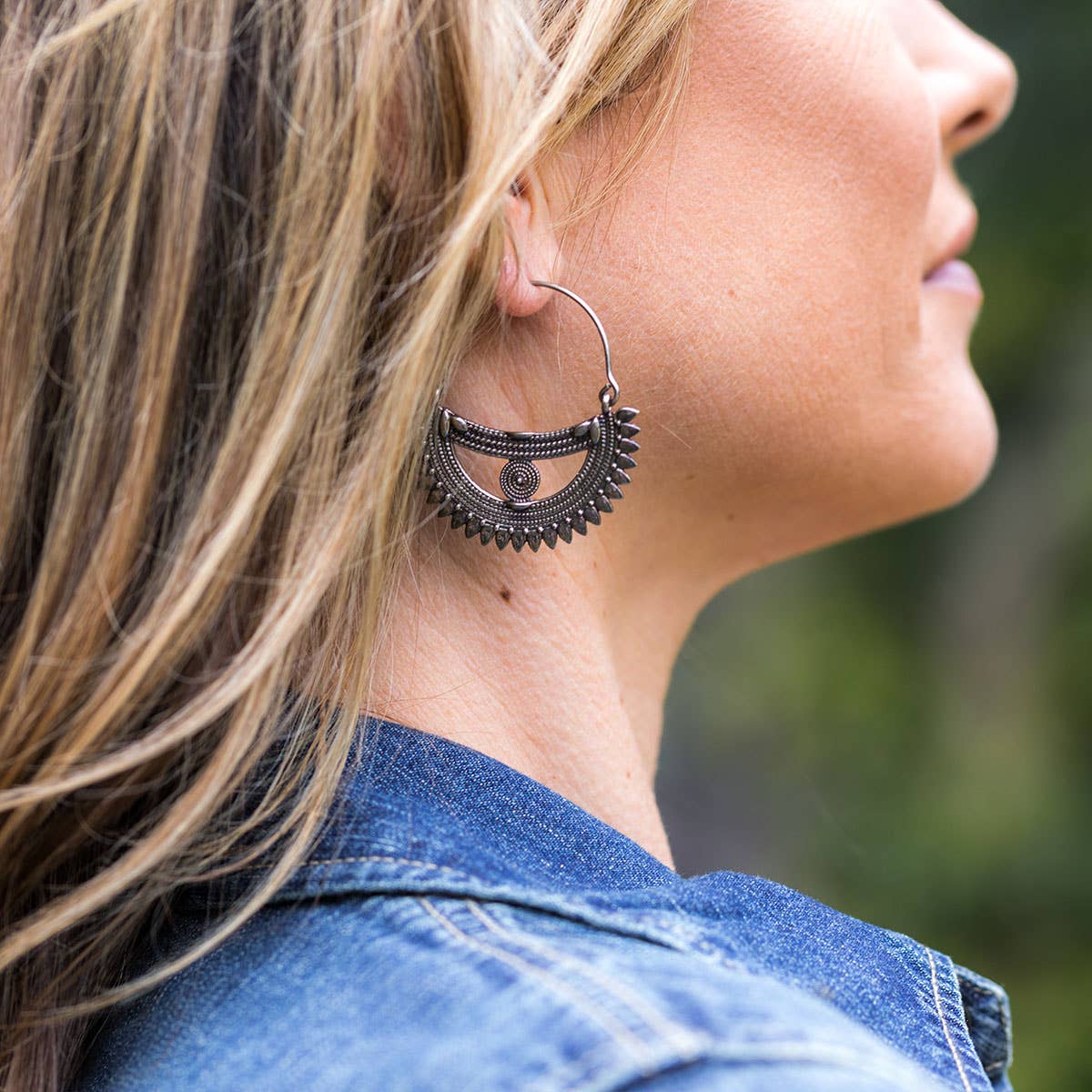 Tanvi Collection Earrings - Silver Spiked Half Circles