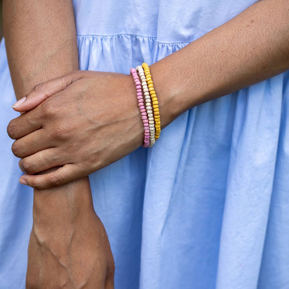 Prismatic Hues Stretch Bracelet - Yellow, Pink, White