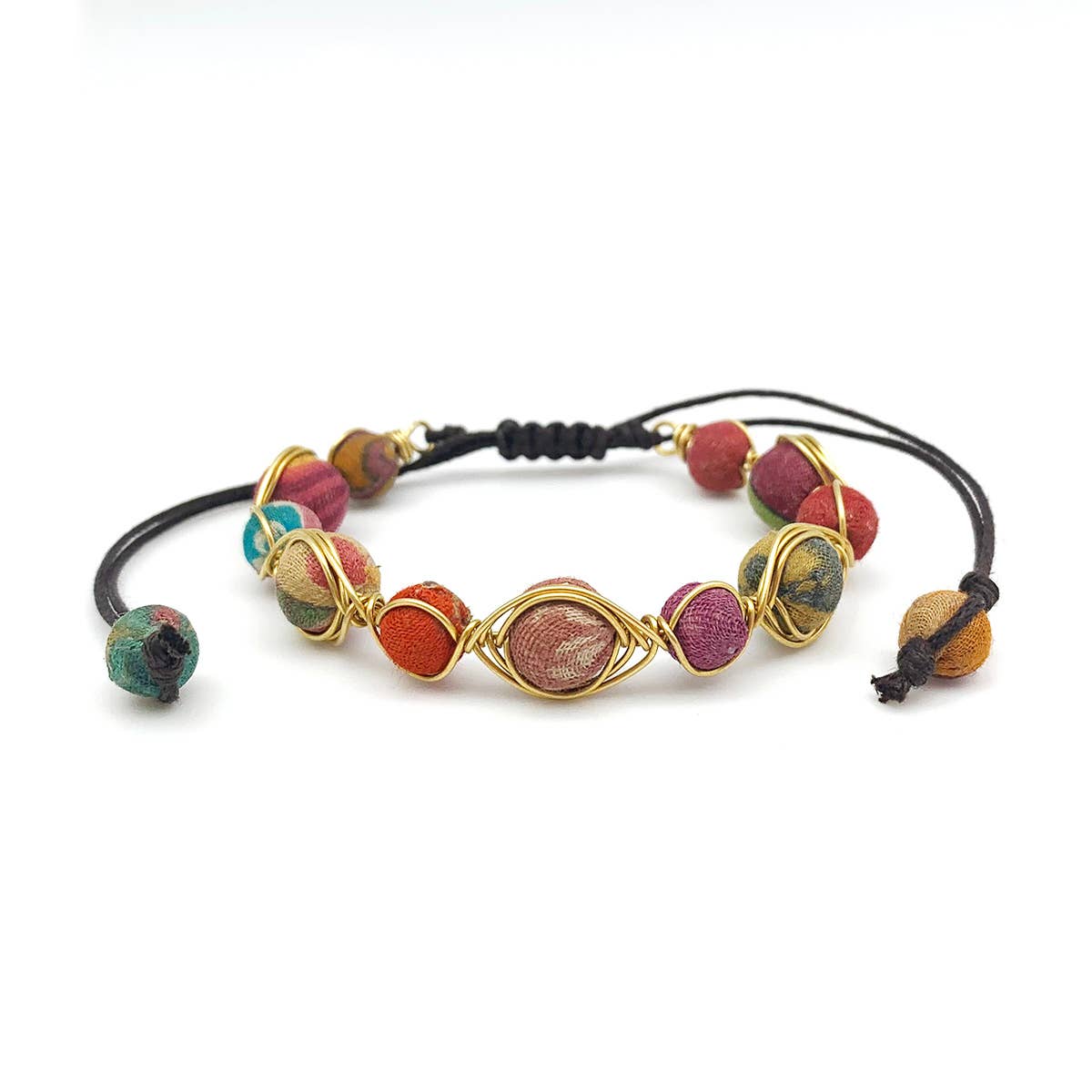 Aasha Multiple Wrapped Beads Pull Tie Bracelet