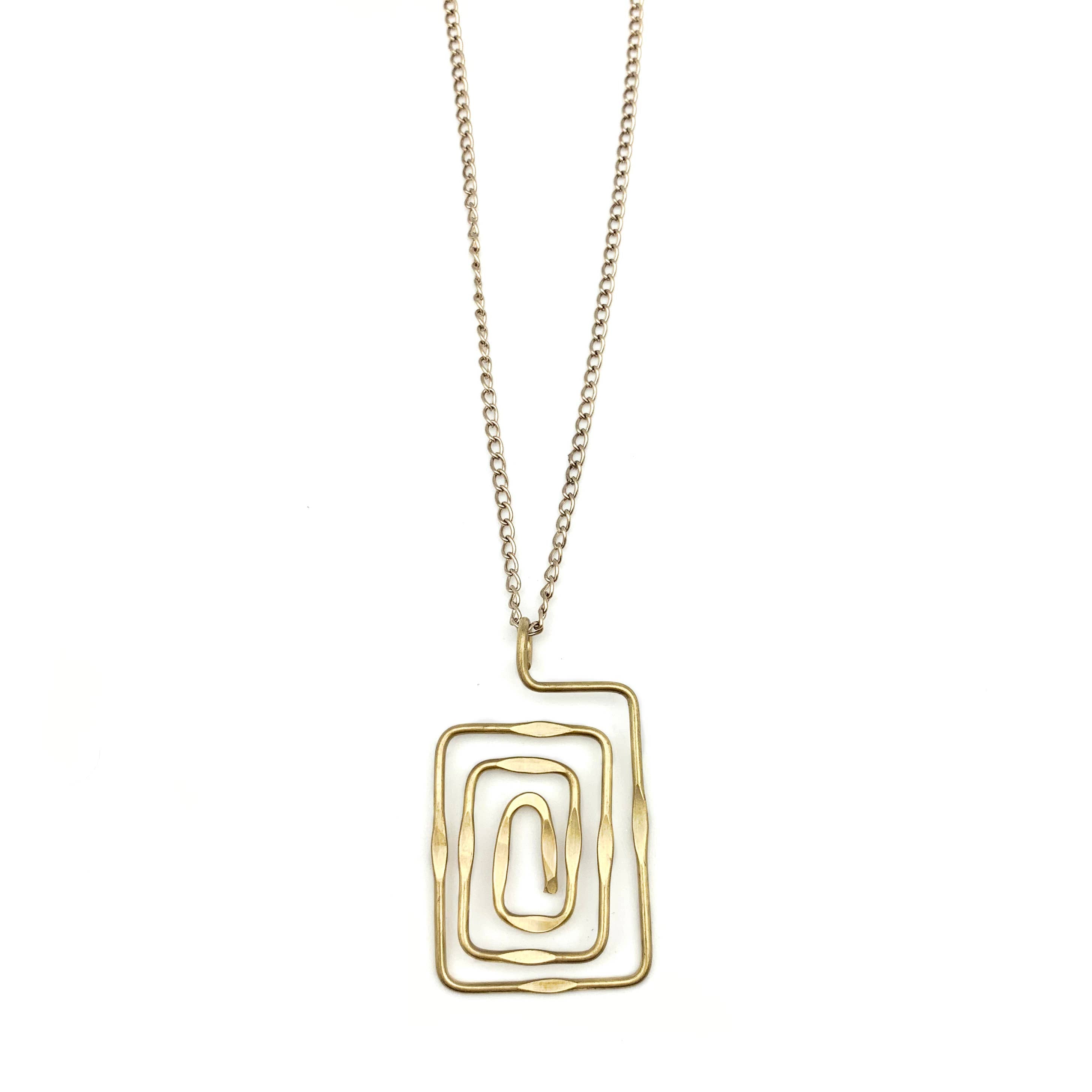 Gold Plated Pendant Necklace - Rectangular Spiral