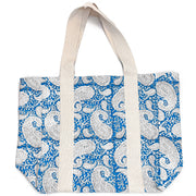 Handcrafted Canvas Bag with Block-Printed Blue Paisley