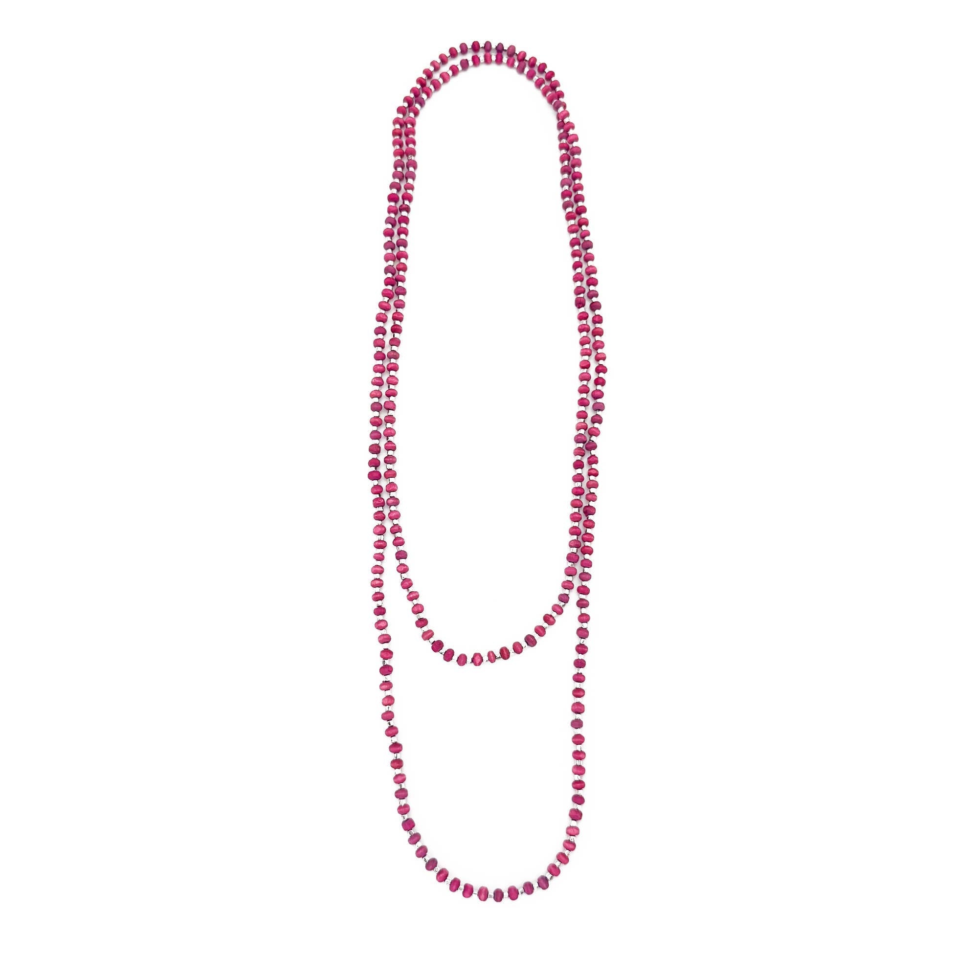 Sachi Long Wood Bead Necklace - Fuschia