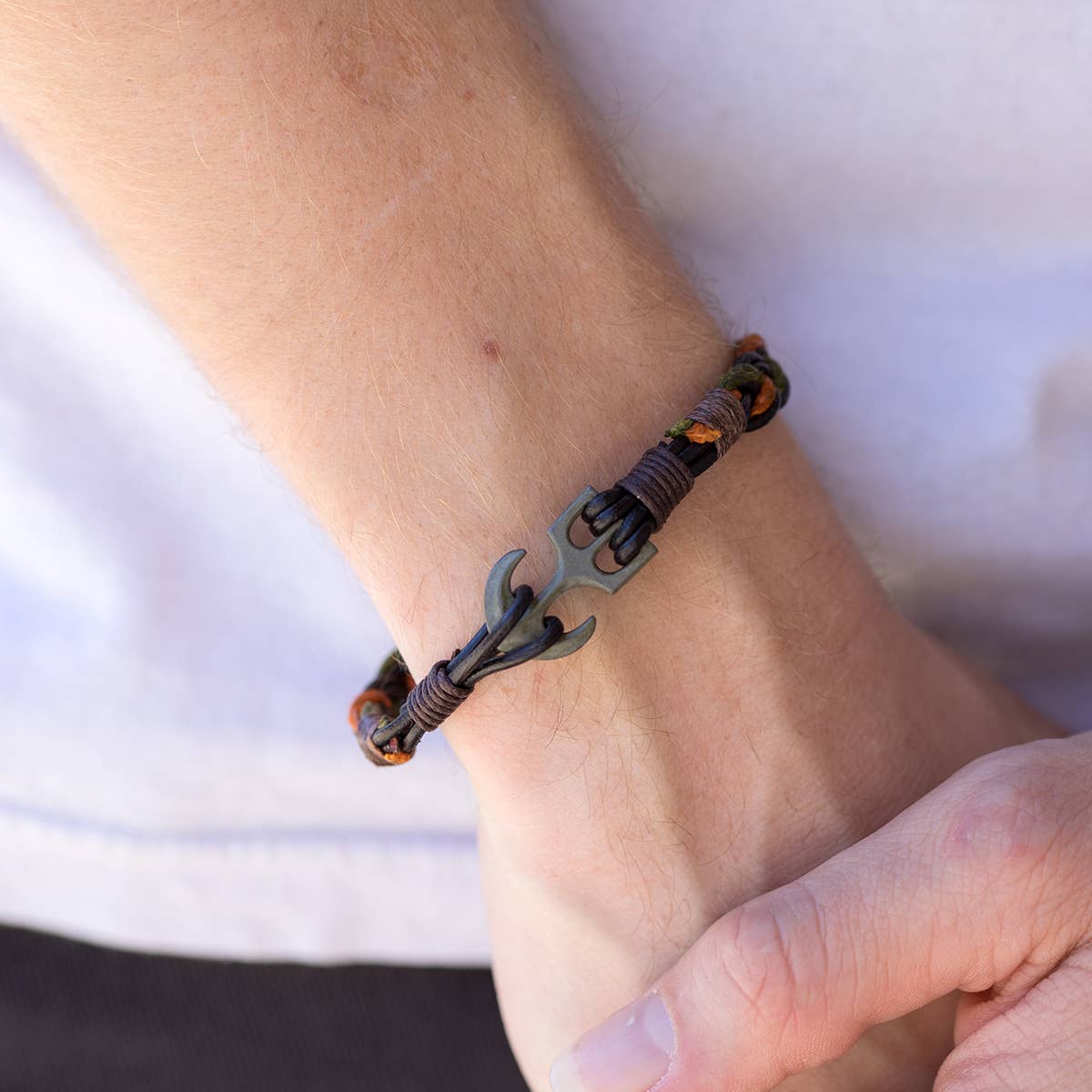 Aadi Green and Orange Braid Anchor Clasp Men's Bracelet