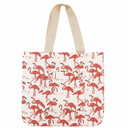 Handcrafted Block-Printed Canvas Pocket Tote Pink Flamingo
