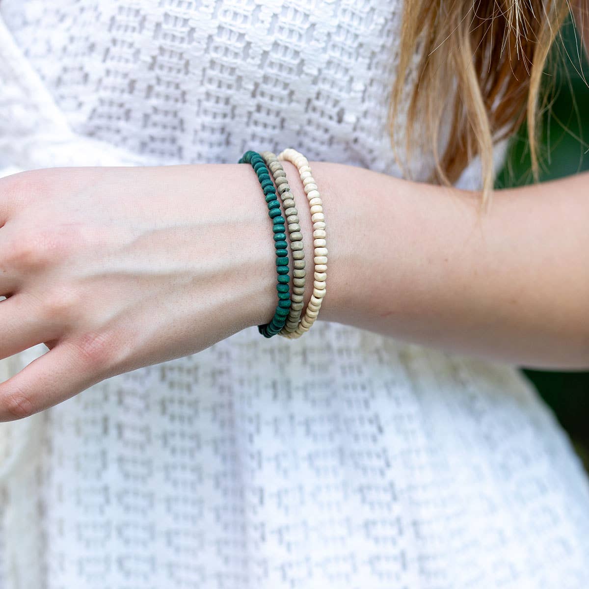 Prismatic Hues Stretch Bracelet - Sage, Green, White