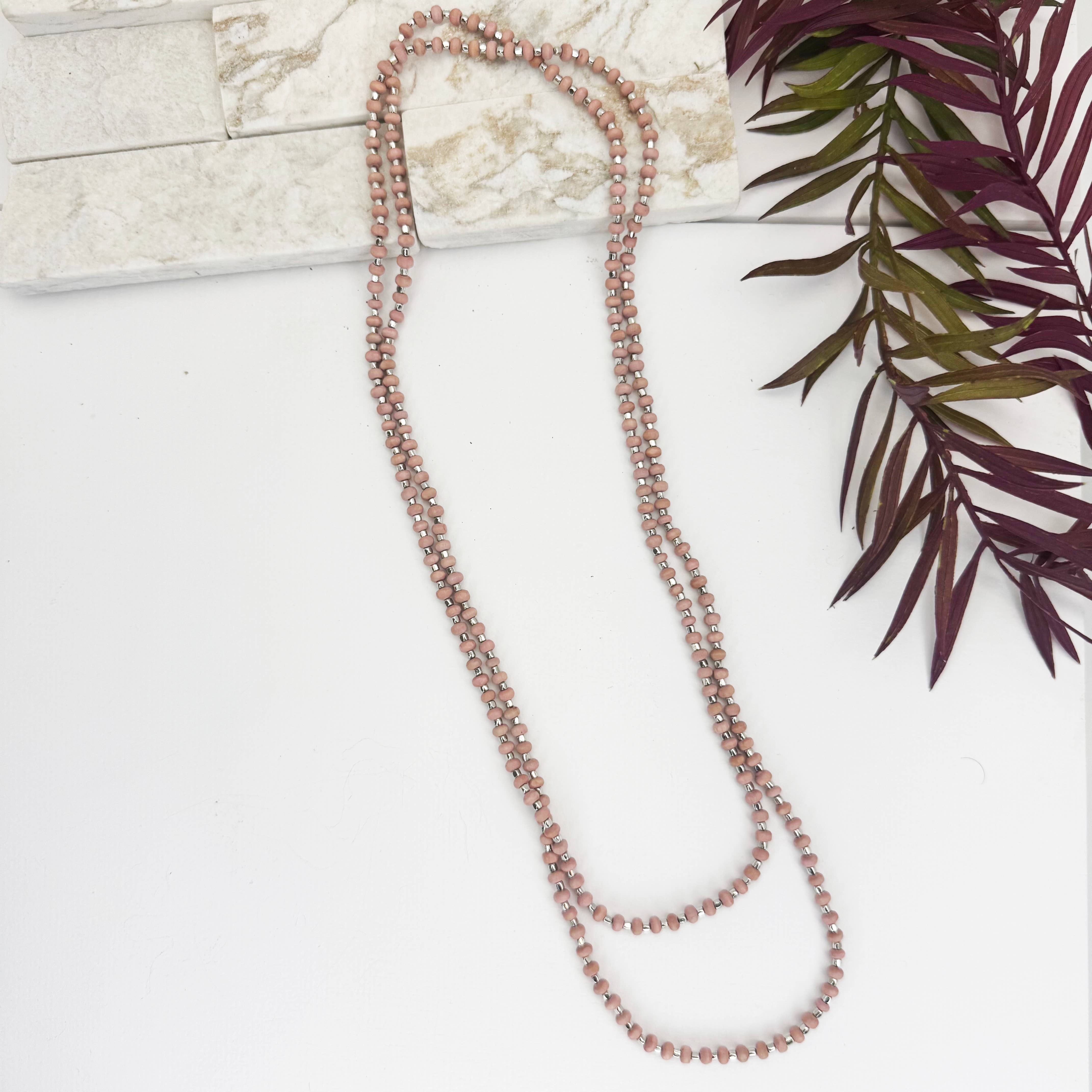 Sachi Long Wood Bead Necklace - Pink
