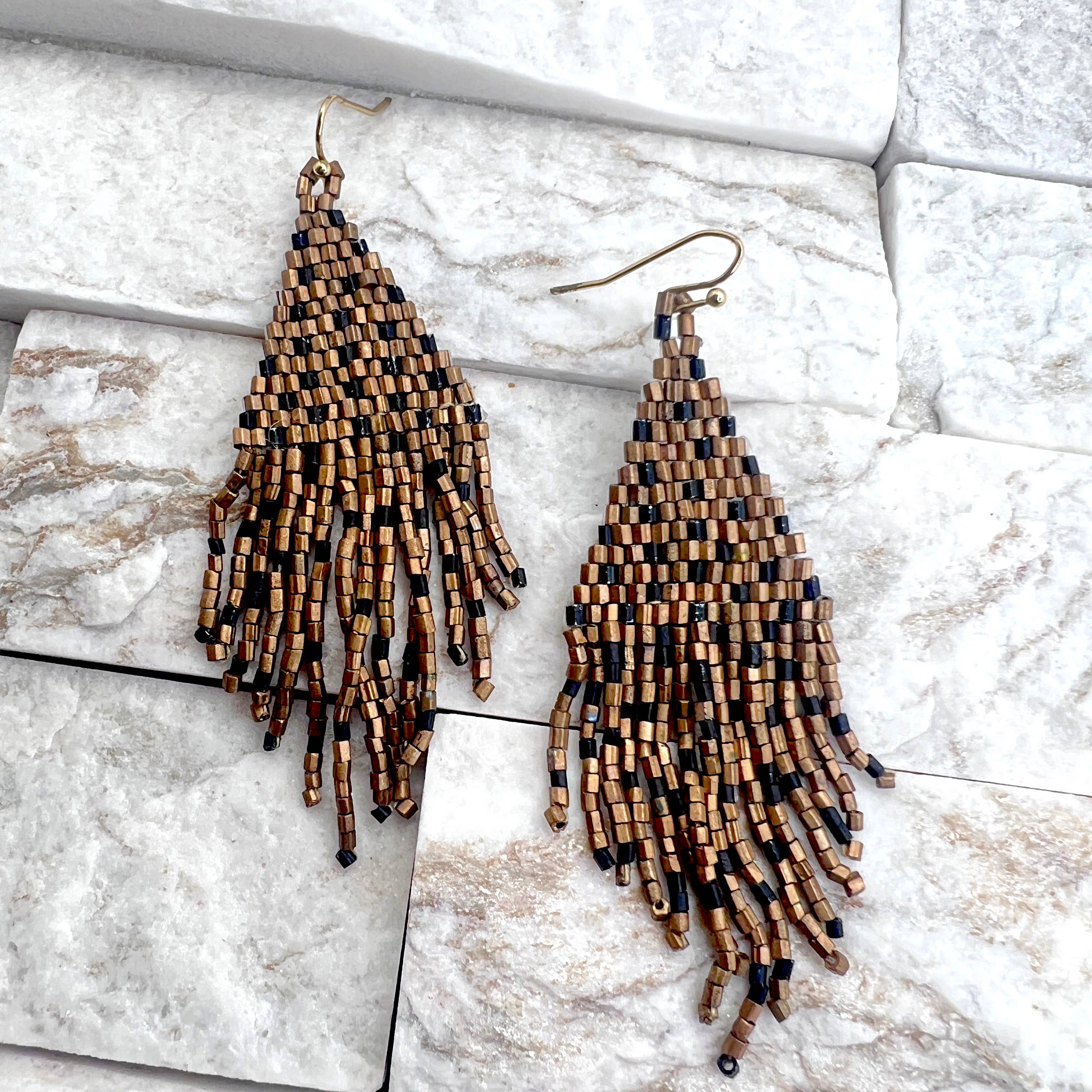 Seed Bead Fringe Earrings - Multiple Color Styles