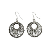 Basketweave Antique Silver Circle in Circle Earrings