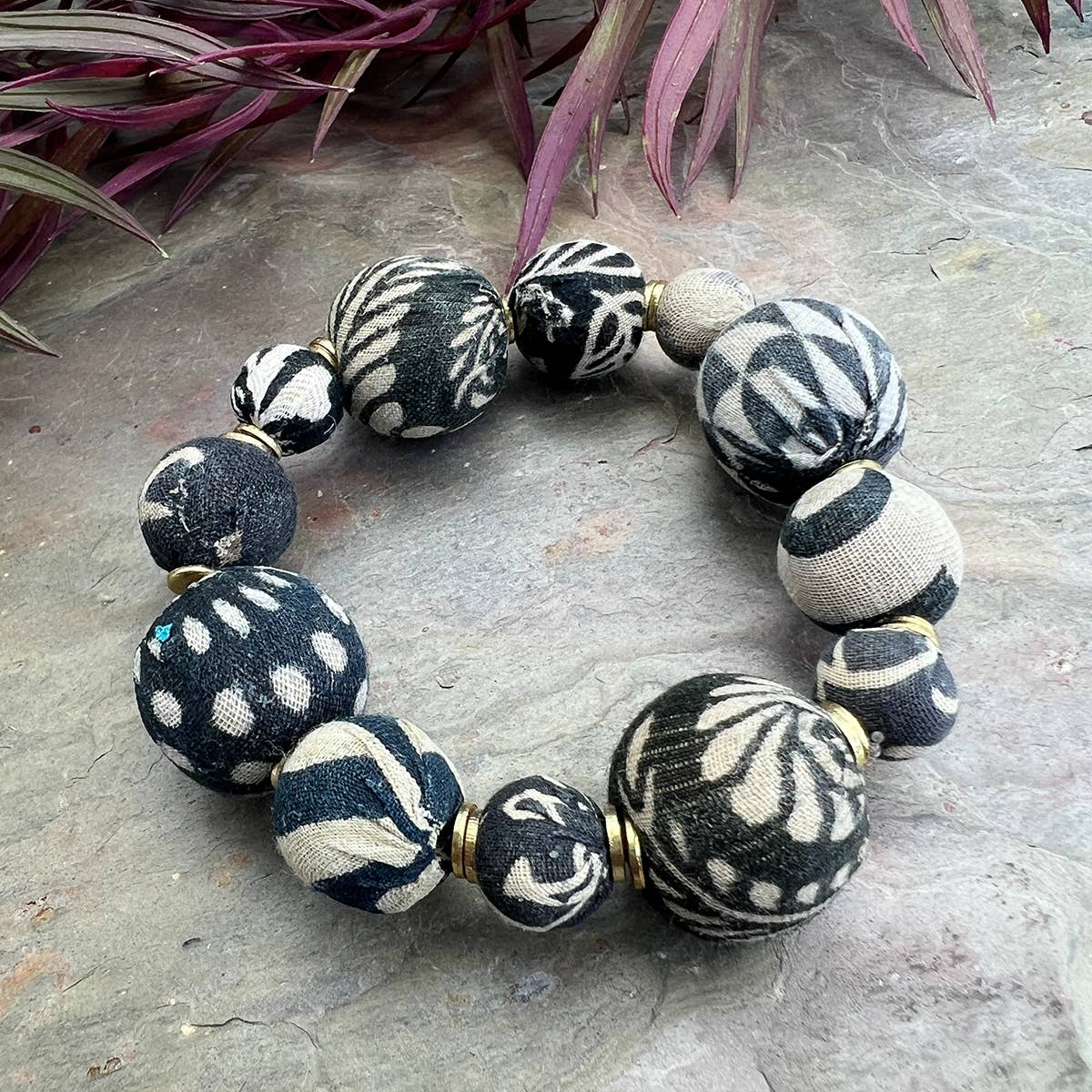 Aasha Bold Monochrome Stretch Kantha Handcrafted Bracelet