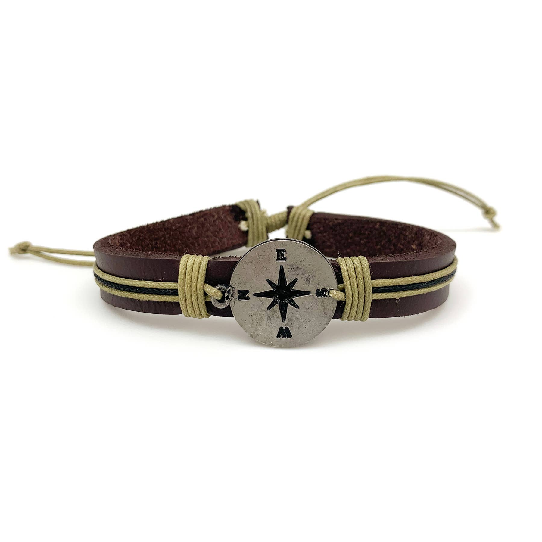 Pull Tie Leather Bracelet - Compass