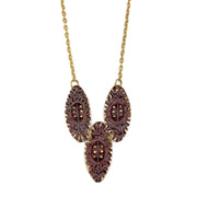 Brass Patina Necklace - Plum Purple Dots and Lines Ovals
