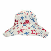 Block-Printed Canvas Red and Blue Stars Sun Hat