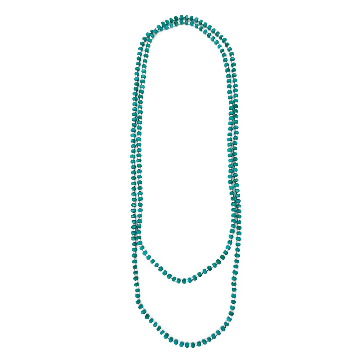 Sachi Long Wood Bead Necklace - Turquoise