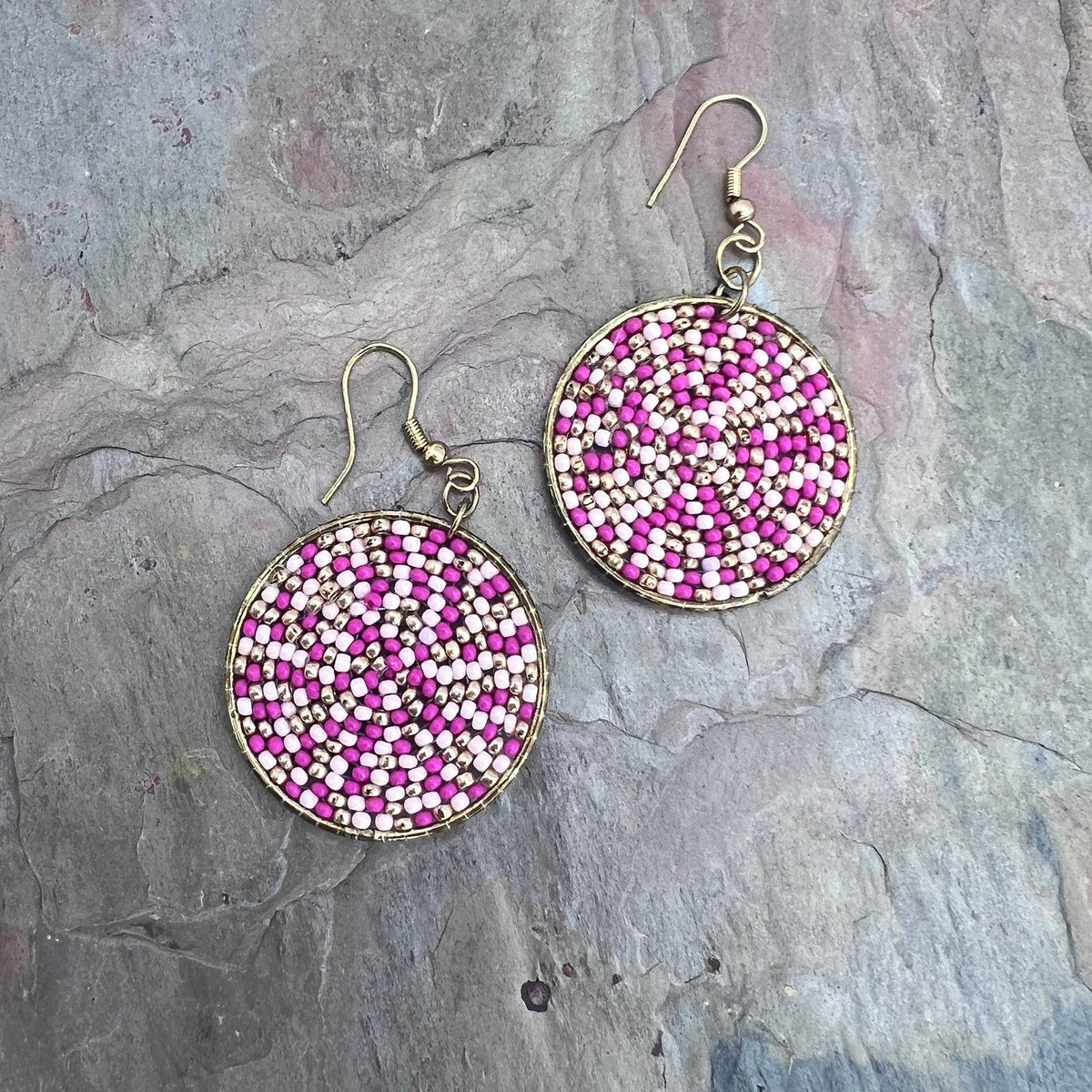 Seed Bead Sprinkle Earrings - Pink